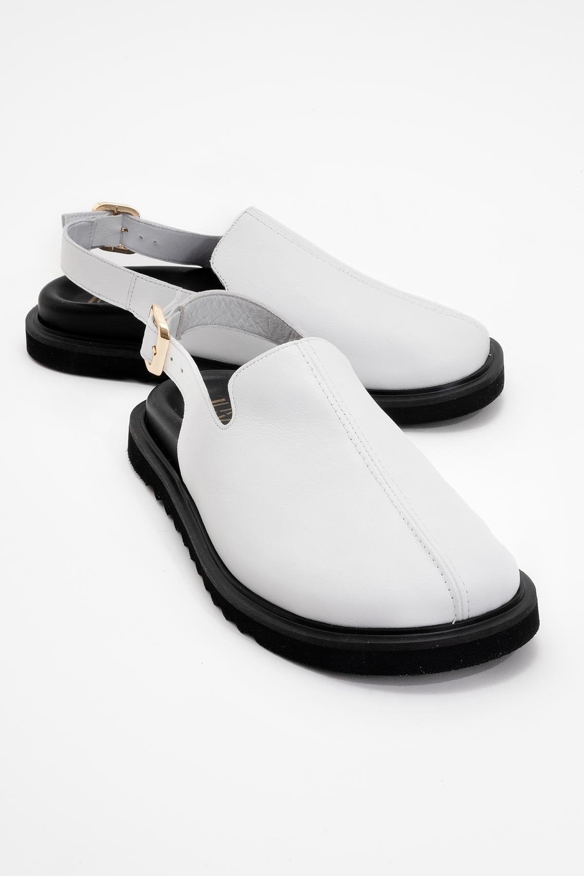 Laby - White Leather Clogs – front three-quarter view showing leather, suede, white, Vowalisse