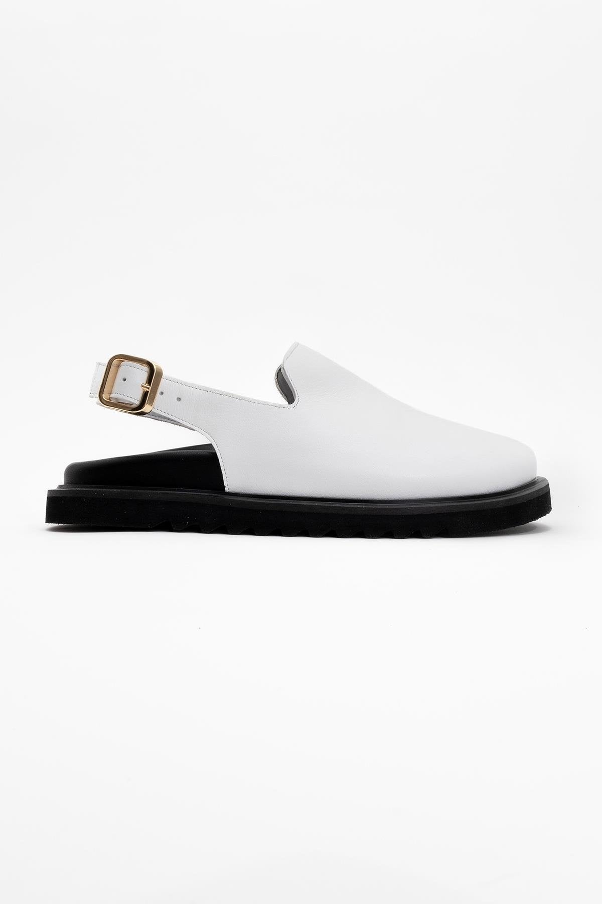 Laby - White Leather Clogs – back view showing leather, suede, white, Vowalisse