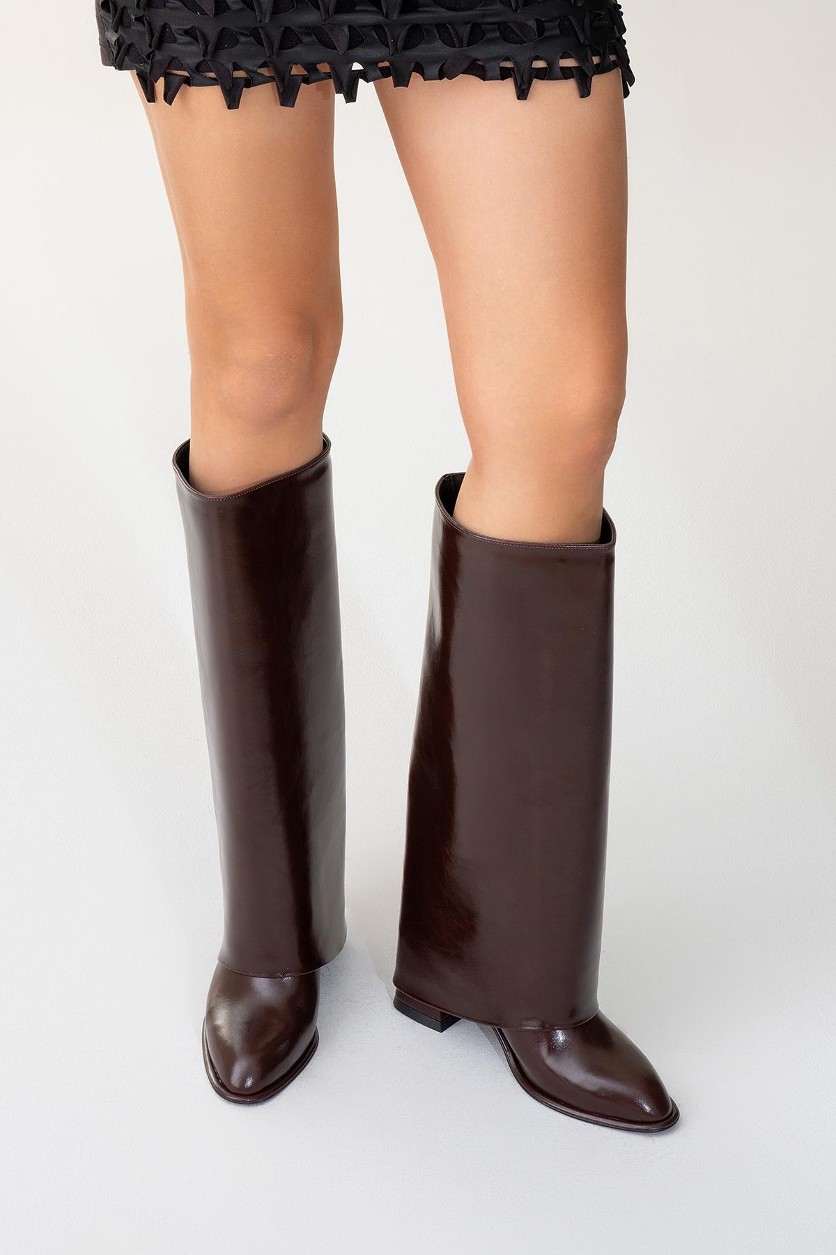 Maybe Burgundy Chunky Heel Boot – sole view showing leather, red, Vowalisse