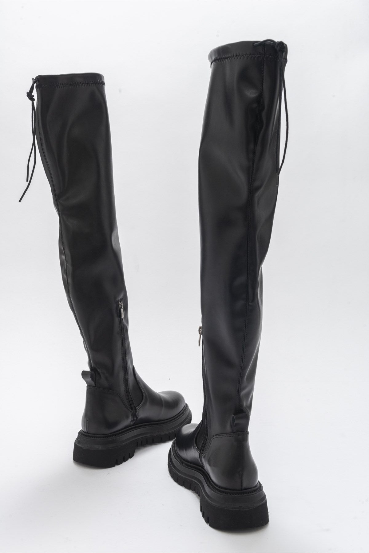 Chip - Black Knee-High Boot – back view showing leather, black, Vowalisse