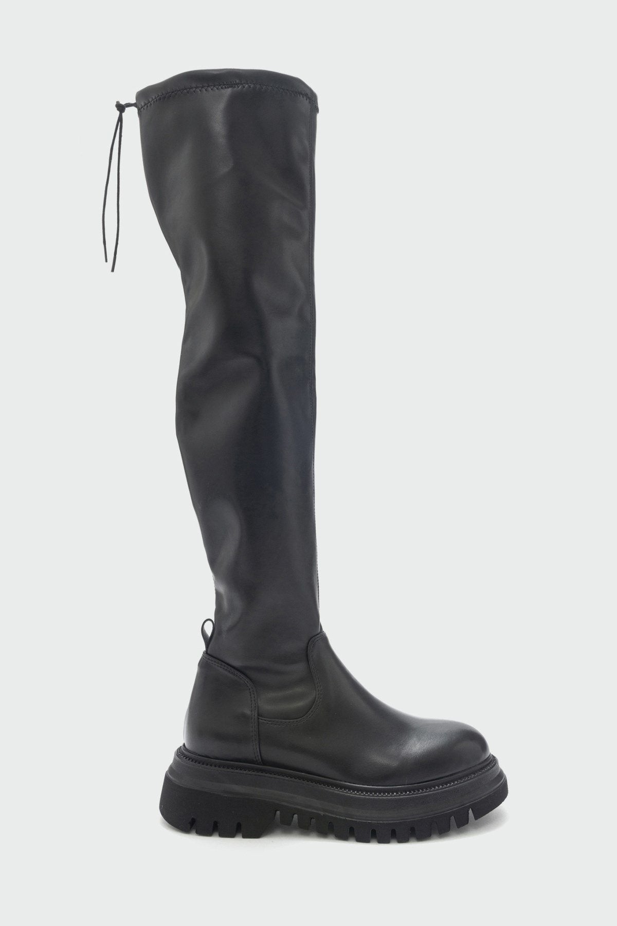 Chip - Black Knee-High Boot – top view showing leather, black, Vowalisse