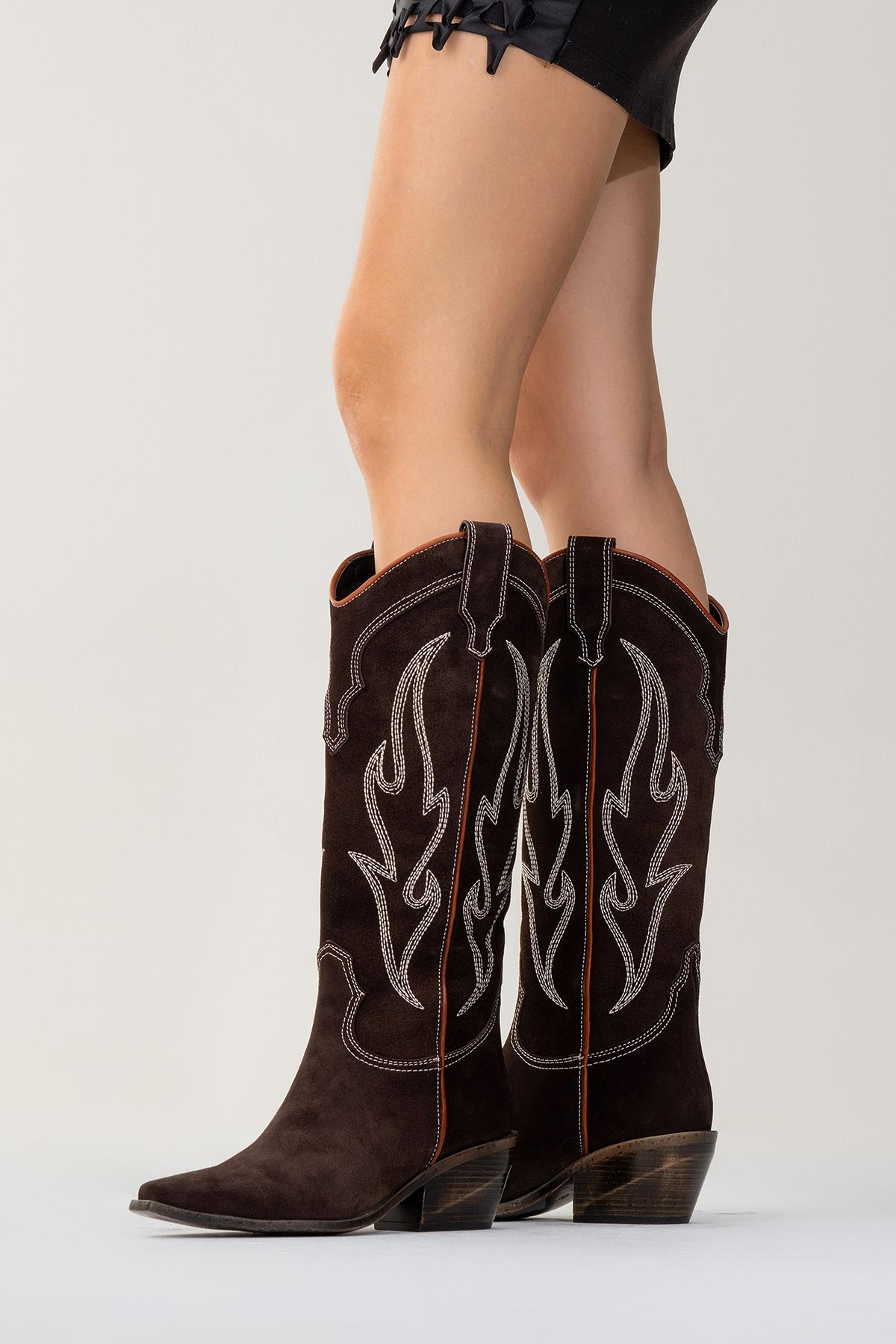 Pietro - Brown Genuine Suede Western Boot – product view 10 showing leather, suede, Vowalisse