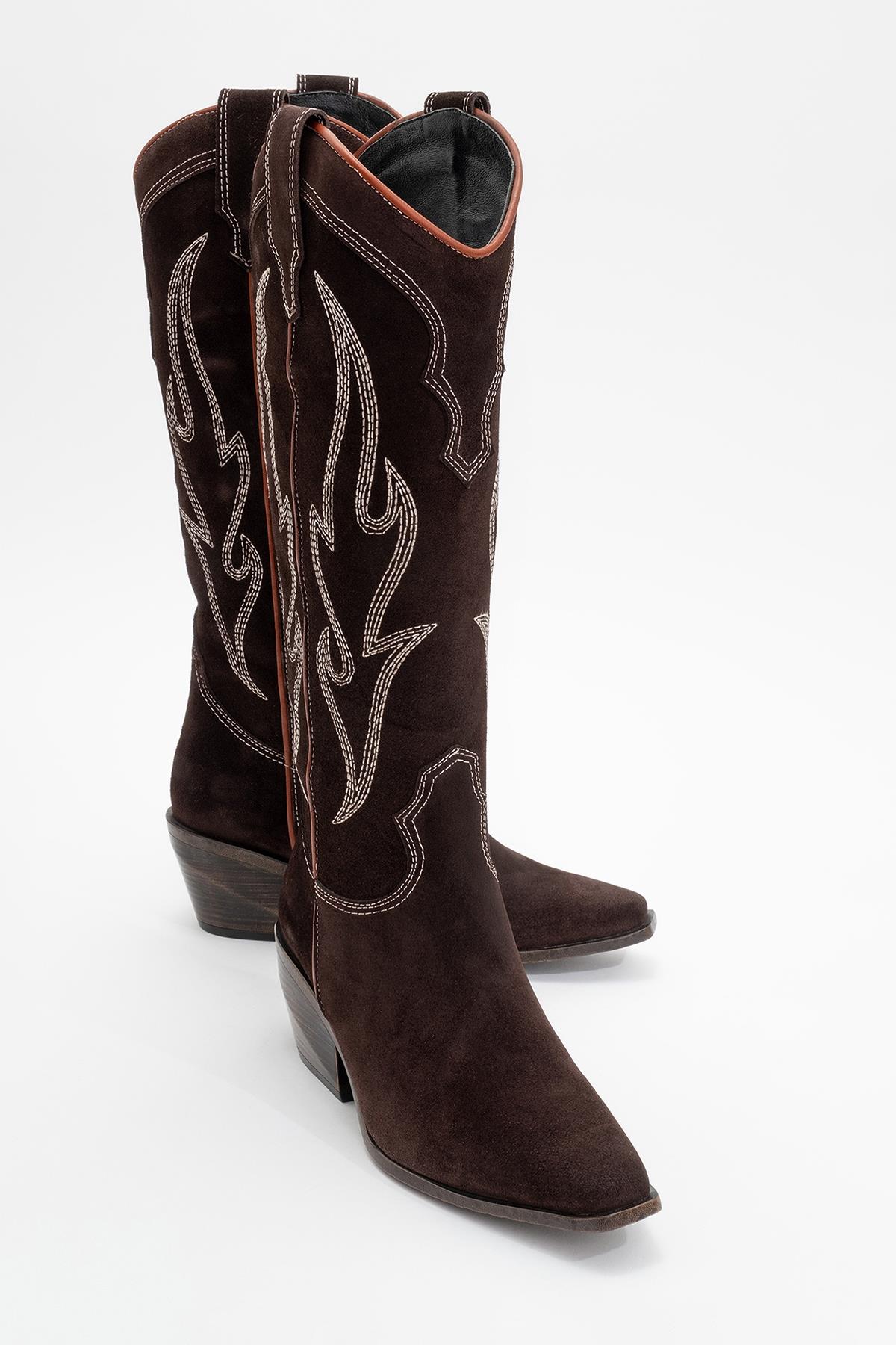 Pietro - Brown Genuine Suede Western Boot – front three-quarter view showing leather, suede, Vowalisse