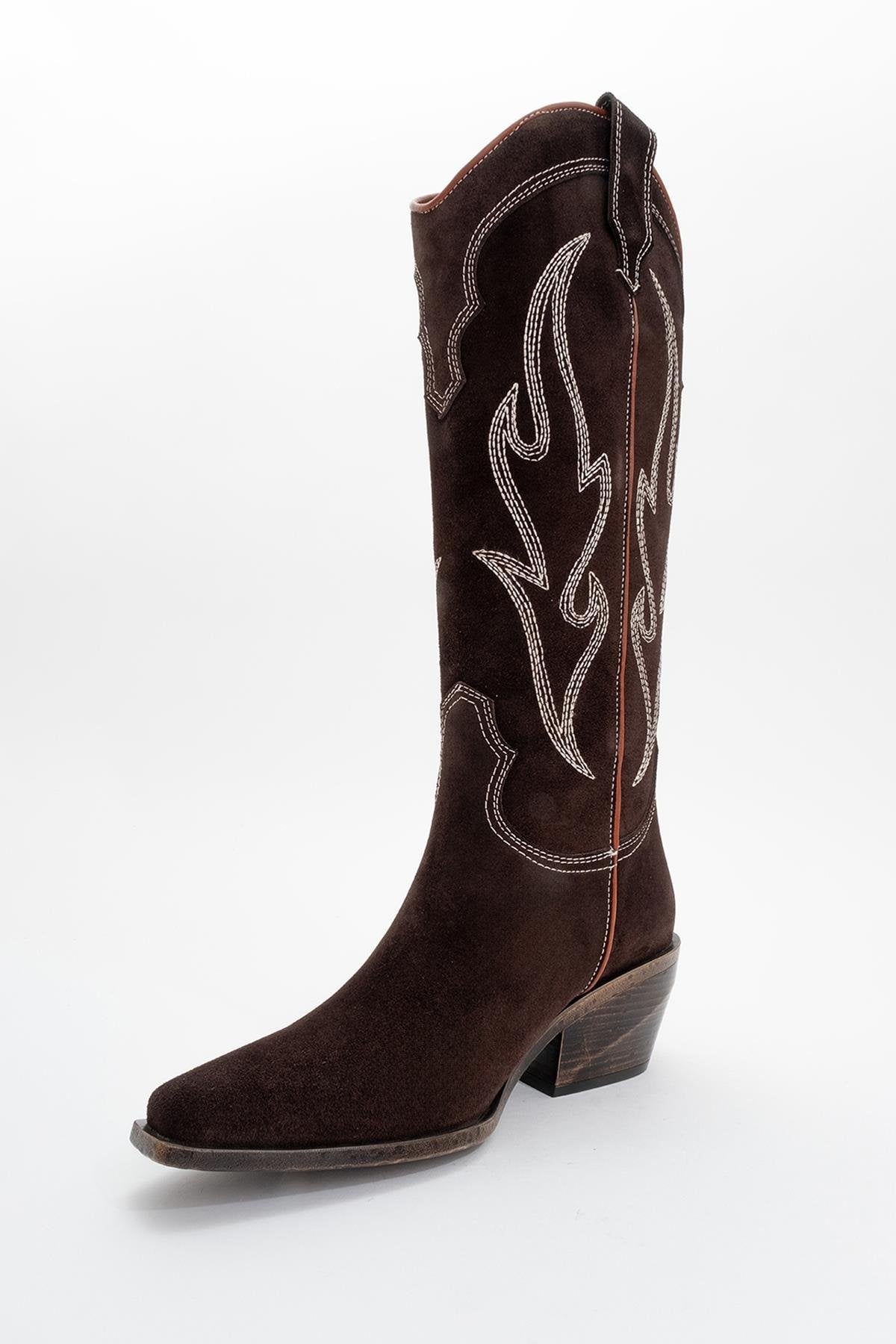 Pietro - Brown Genuine Suede Western Boot – detail view showing leather, suede, Vowalisse