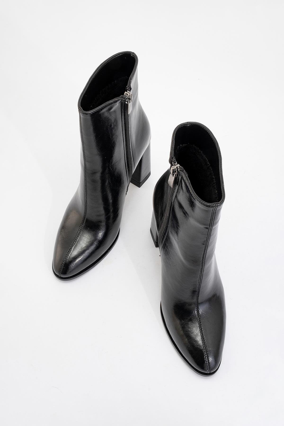 Jewel Black Cilt High Heel Boot – side view showing leather, black, red, Vowalisse
