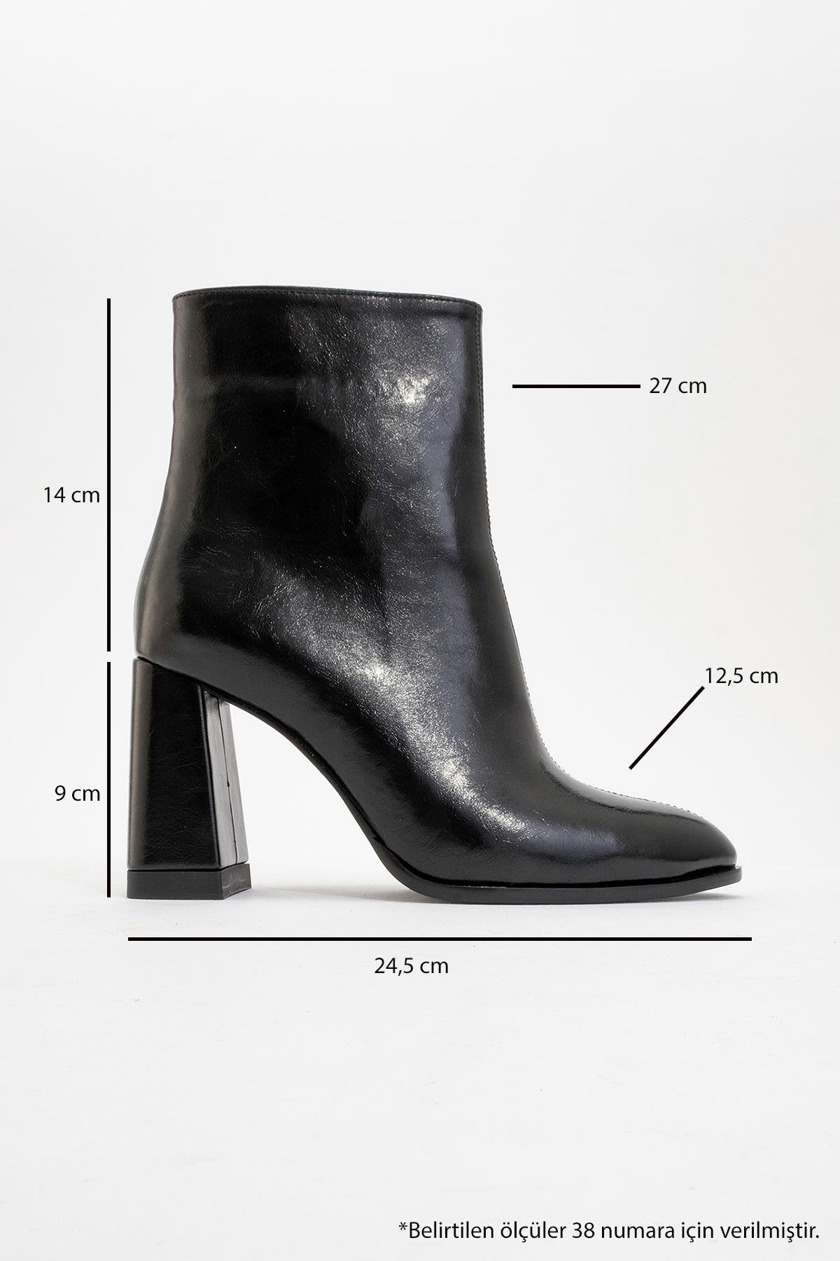 Jewel Black Cilt High Heel Boot – heel view showing leather, black, red, Vowalisse