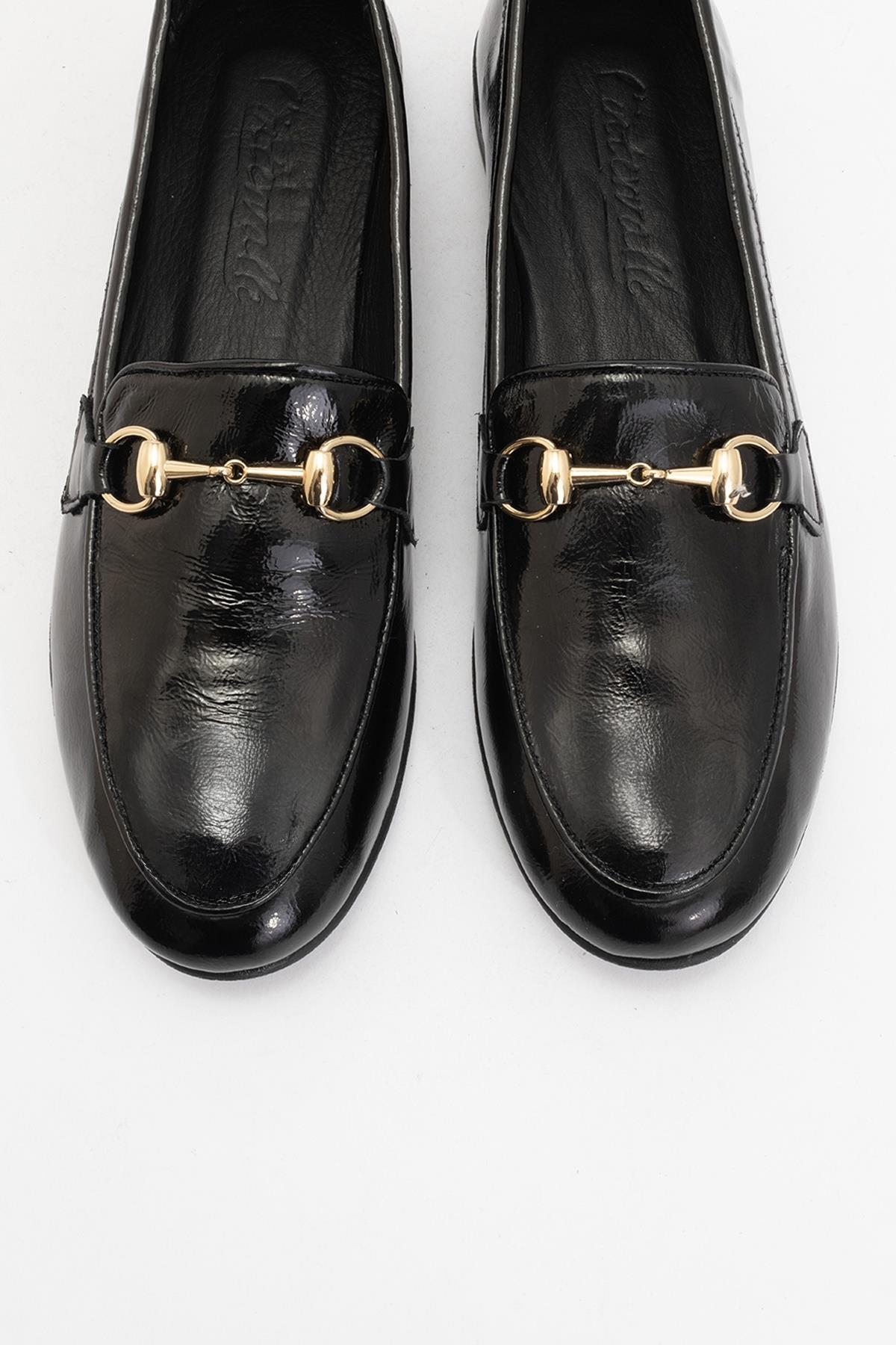 Rory - Black Patent Leather Bit Loafers – side view showing leather, suede, black, Vowalisse