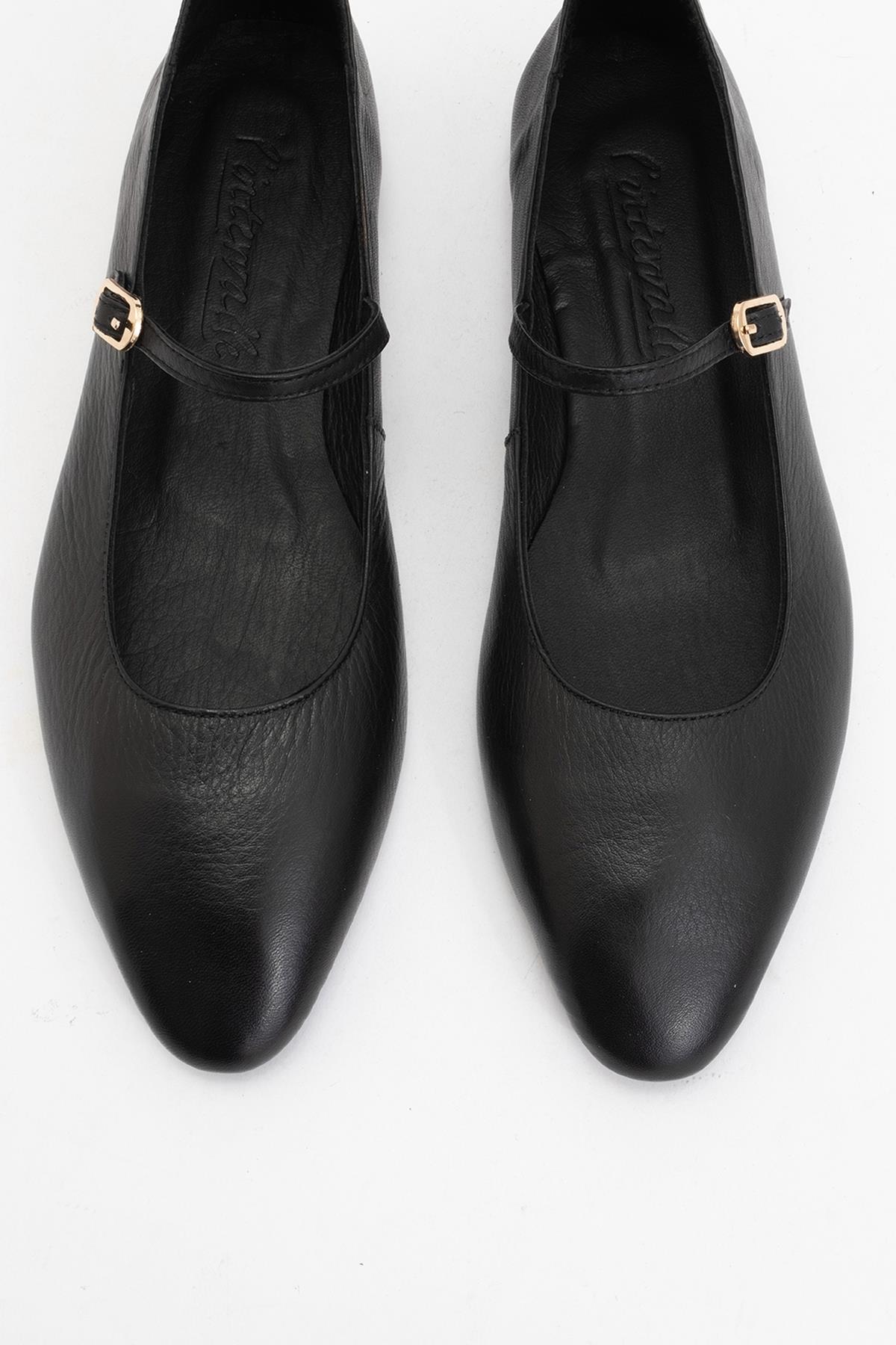 Lara - Black Leather Mary Jane Flats – side view showing leather, black, Vowalisse