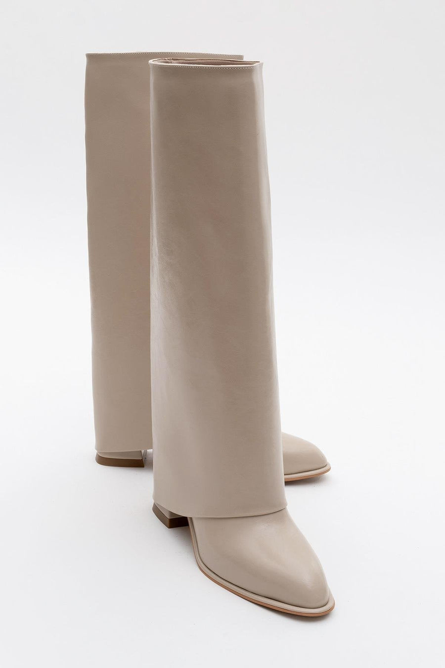 Maybe Beige Chunky Heel Boot