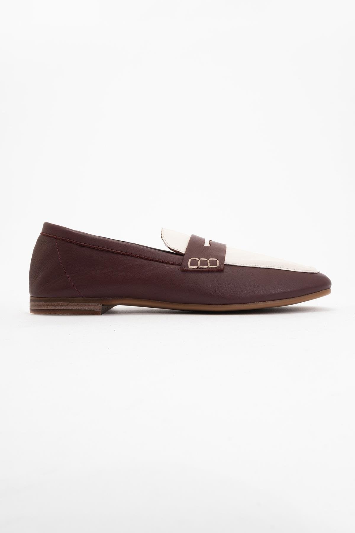 Skye - Brown White Leather Loafers – back view showing leather, white, red, Vowalisse