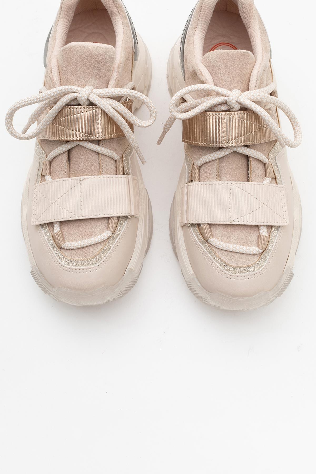 Lulen - Blush Glitter Script Velcro Sneakers – side view showing leather, glitter, Vowalisse