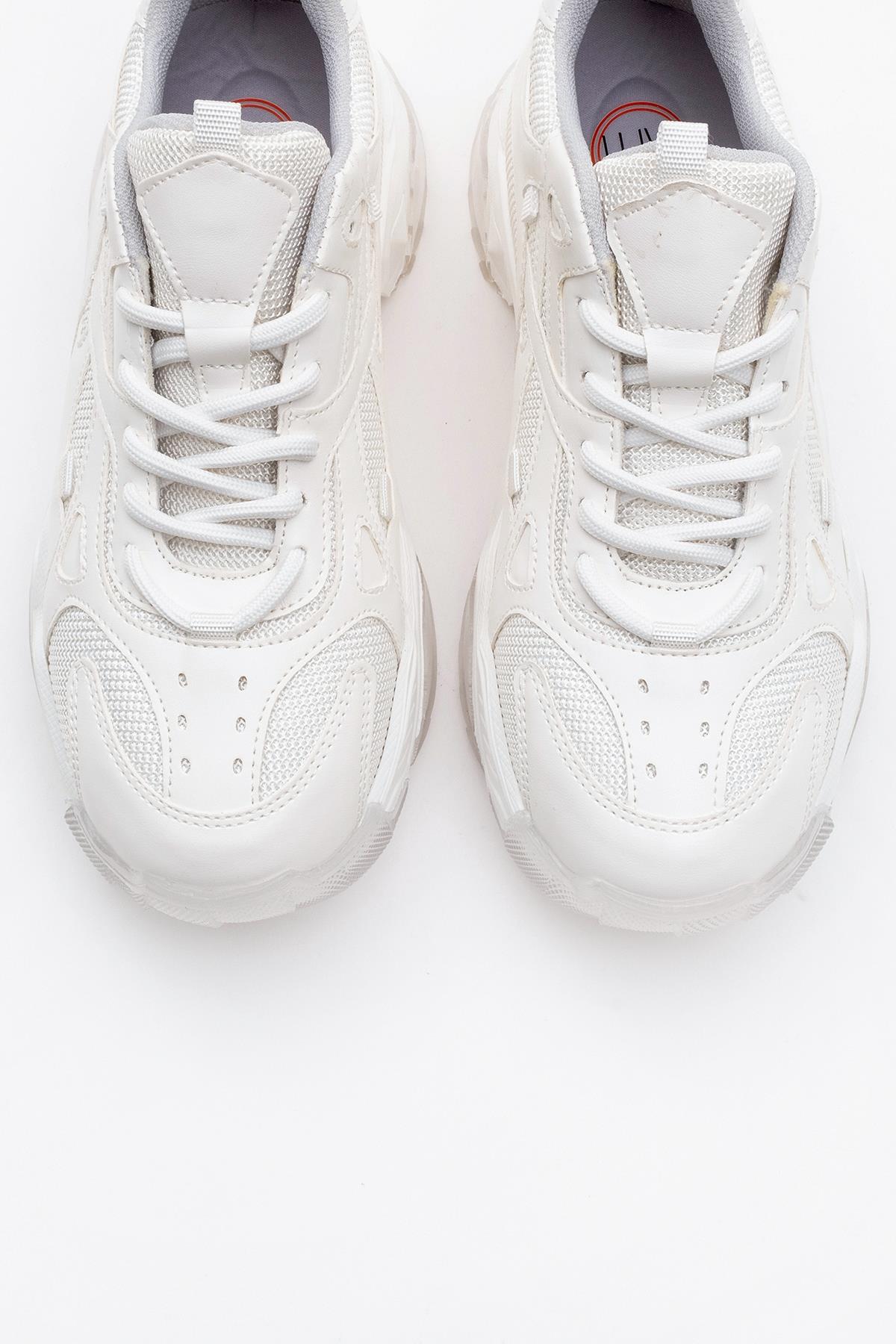 Loretta - White Platform Sneakers – side view showing white, red, Vowalisse