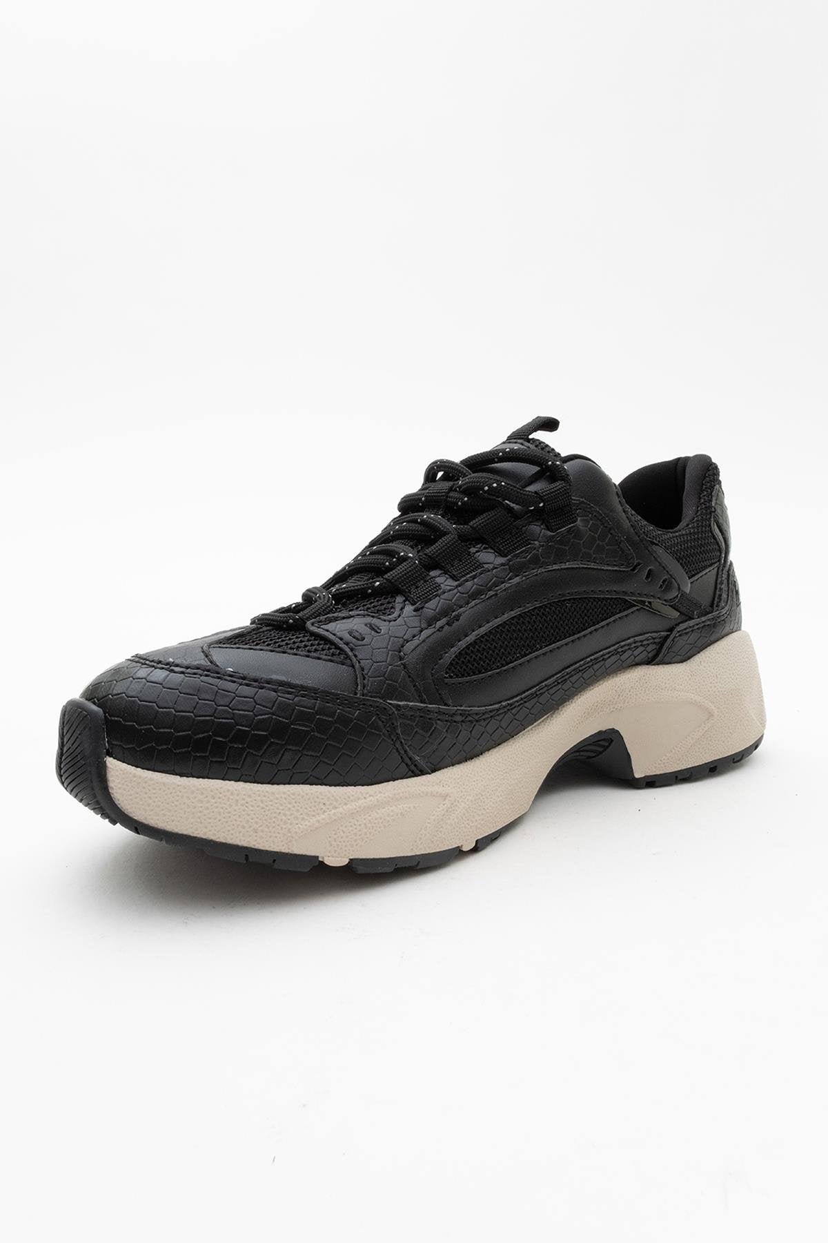 Bambi - Black Printed Mesh Sneakers – detail view showing leather, mesh, black, Vowalisse