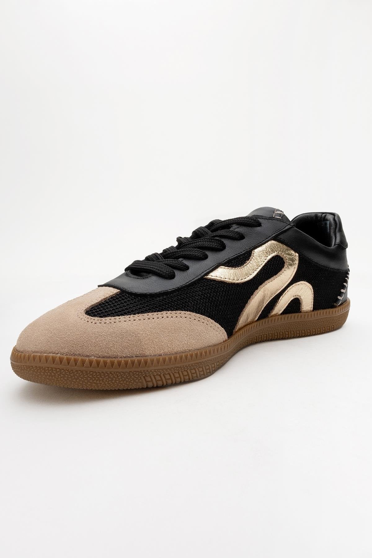 Perry - Black Genuine Leather Sneaker – detail view showing leather, black, Vowalisse