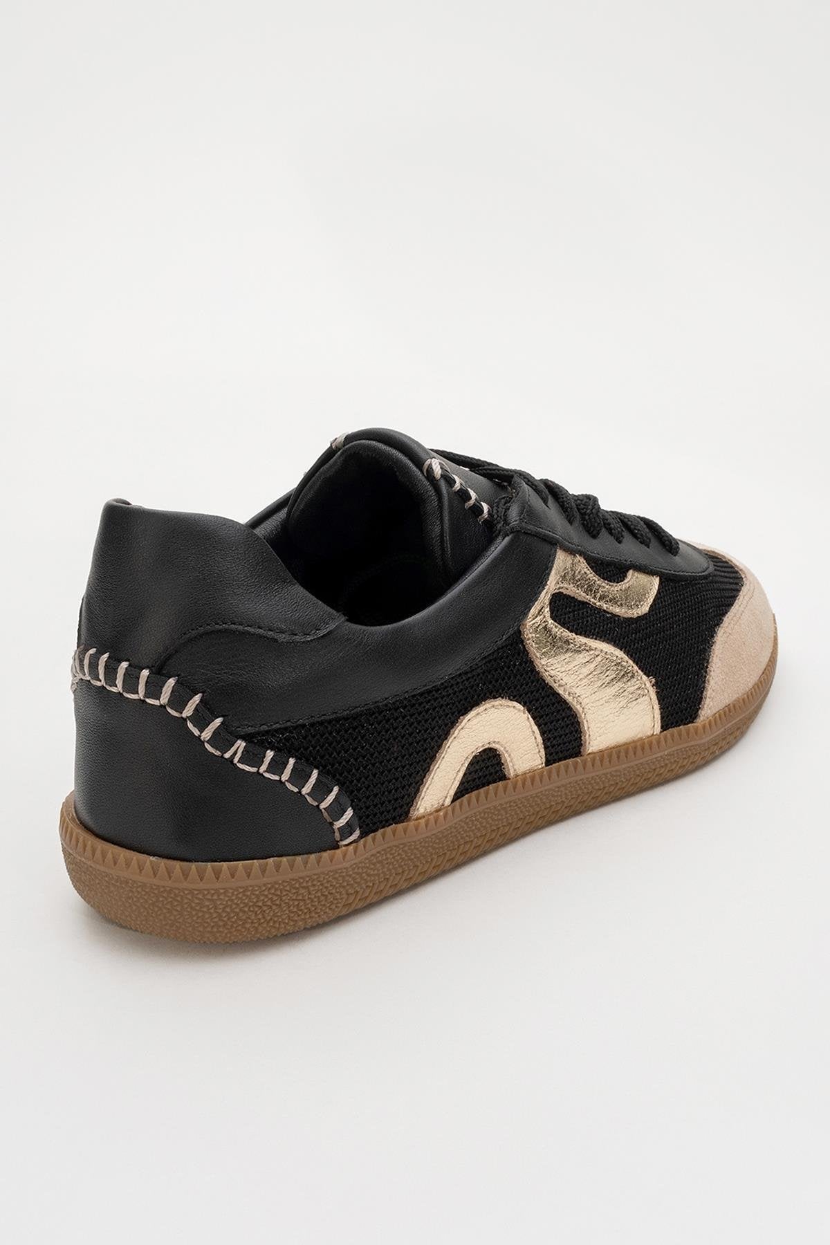 Perry - Black Genuine Leather Sneaker – heel view showing leather, black, Vowalisse