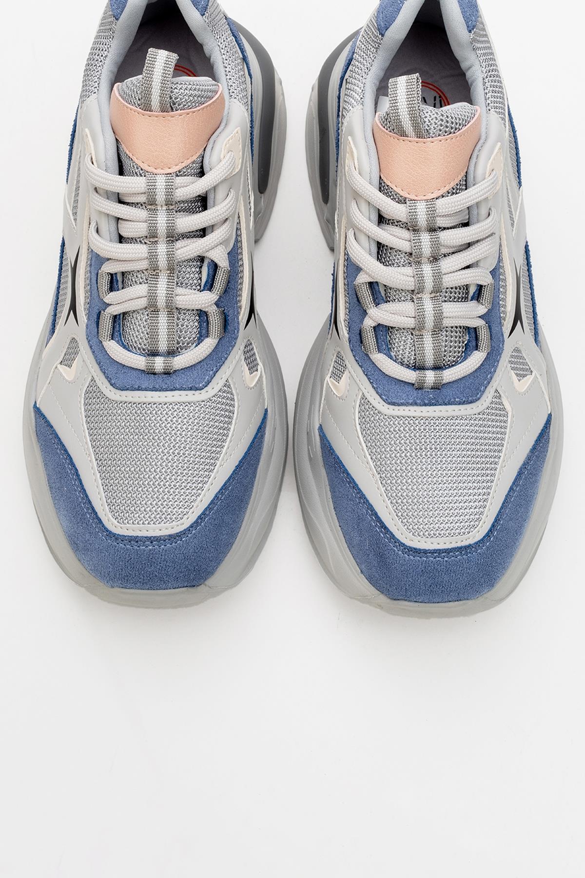Marron - Blue Gray Sneaker – side view showing leather, blue, Vowalisse