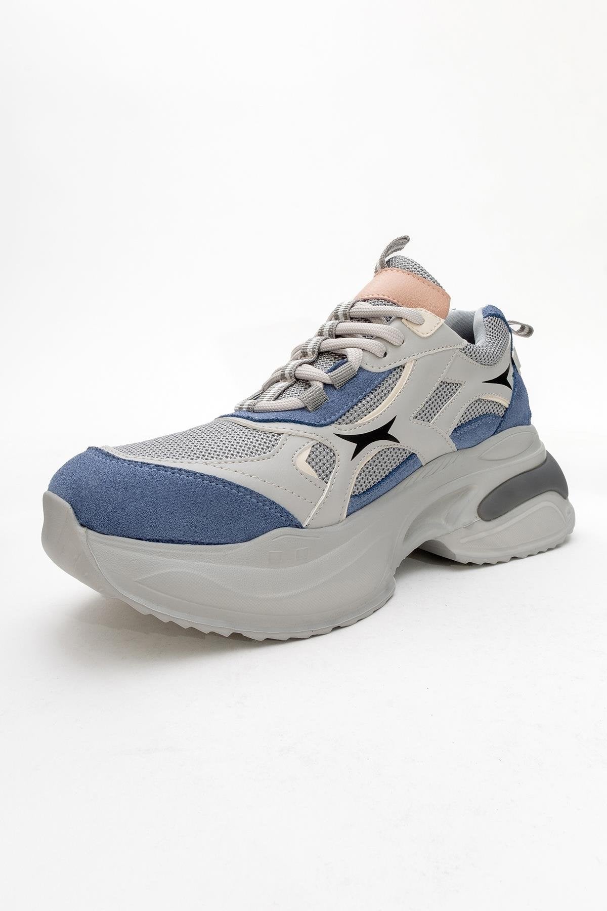 Marron - Blue Gray Sneaker – detail view showing leather, blue, Vowalisse