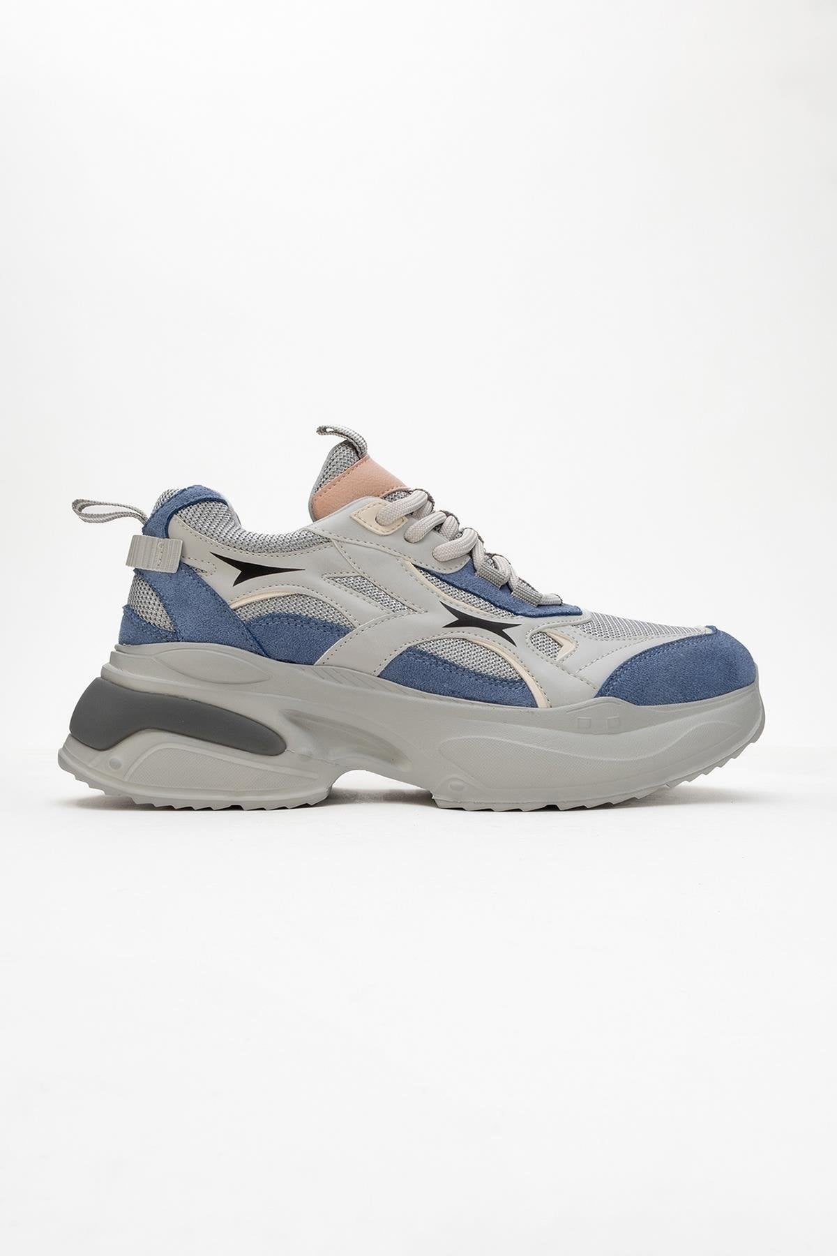 Marron - Blue Gray Sneaker – back view showing leather, blue, Vowalisse