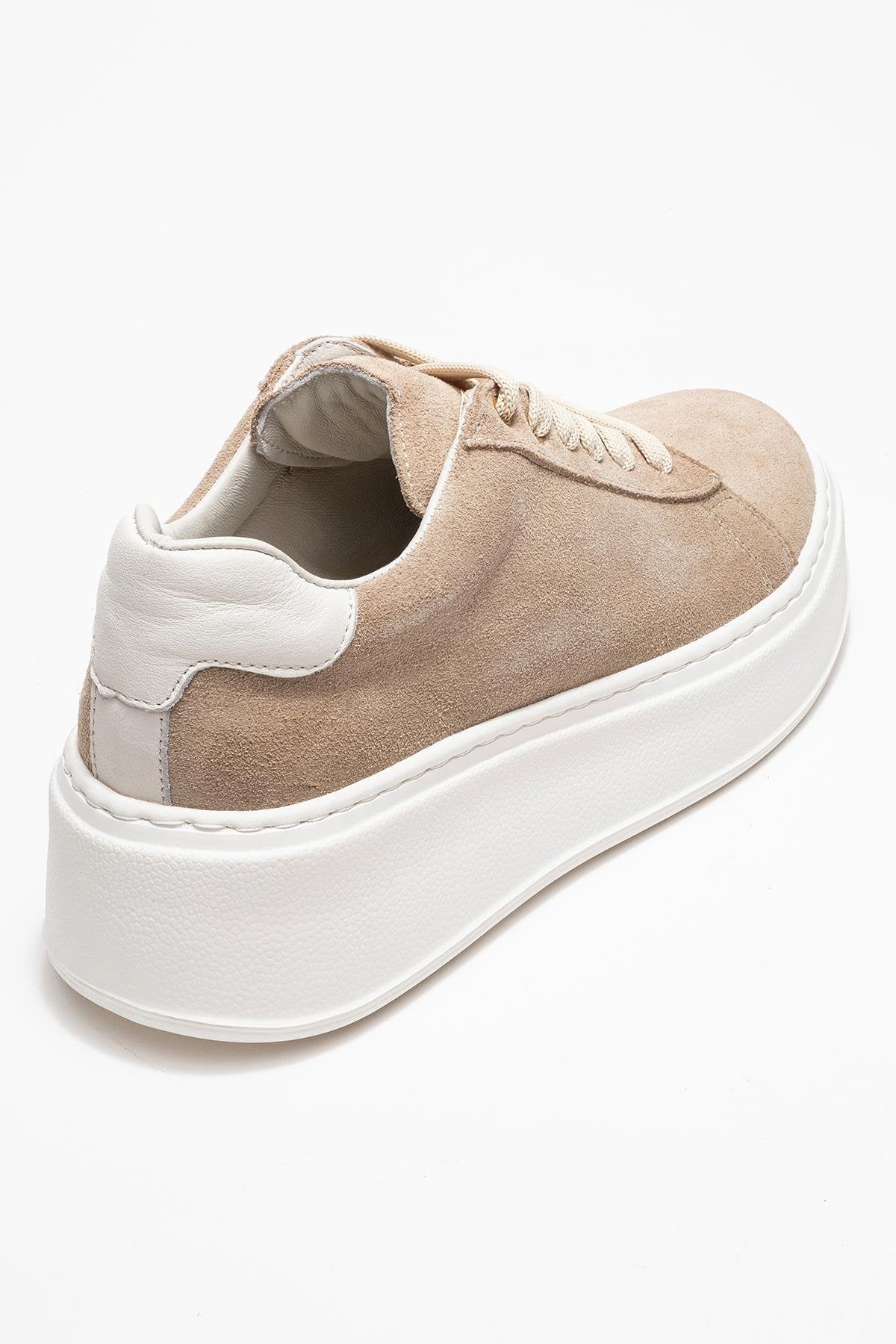 Gueno - Beige Genuine Leather Sneaker – back view showing leather, Vowalisse