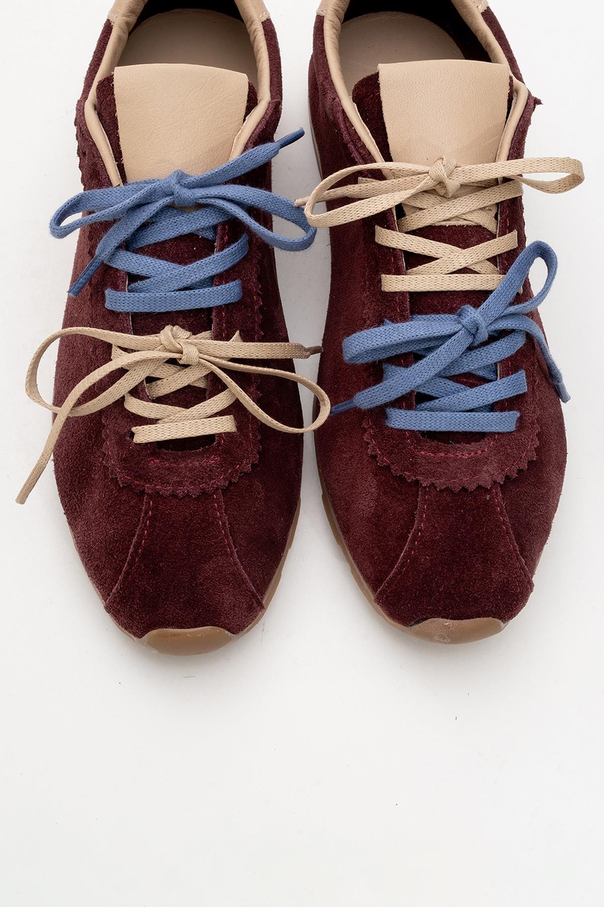 Crea - Burgundy Leather Sneakers – detail view showing leather, red, Vowalisse