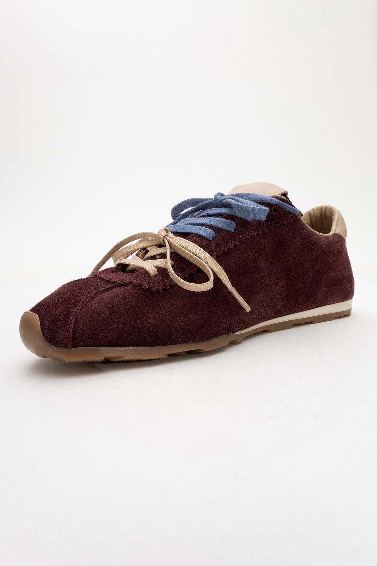 Crea - Burgundy Leather Sneakers – heel view showing leather, red, Vowalisse