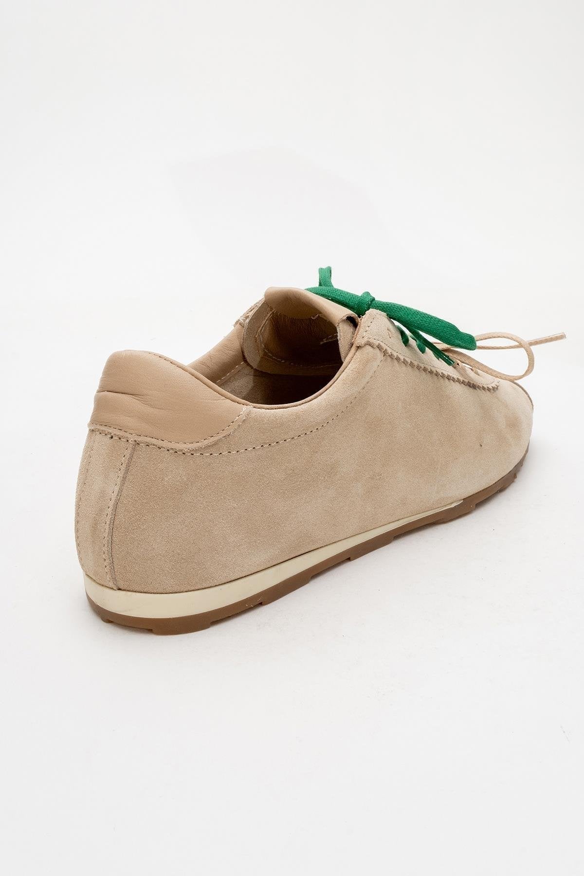 Crea - Beige Leather Sneakers – back view showing leather, red, Vowalisse