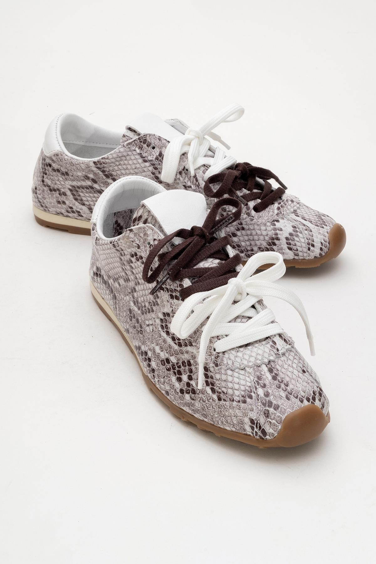 Crea - Gray Croco Leather Sneakers – side view showing leather, red, Vowalisse
