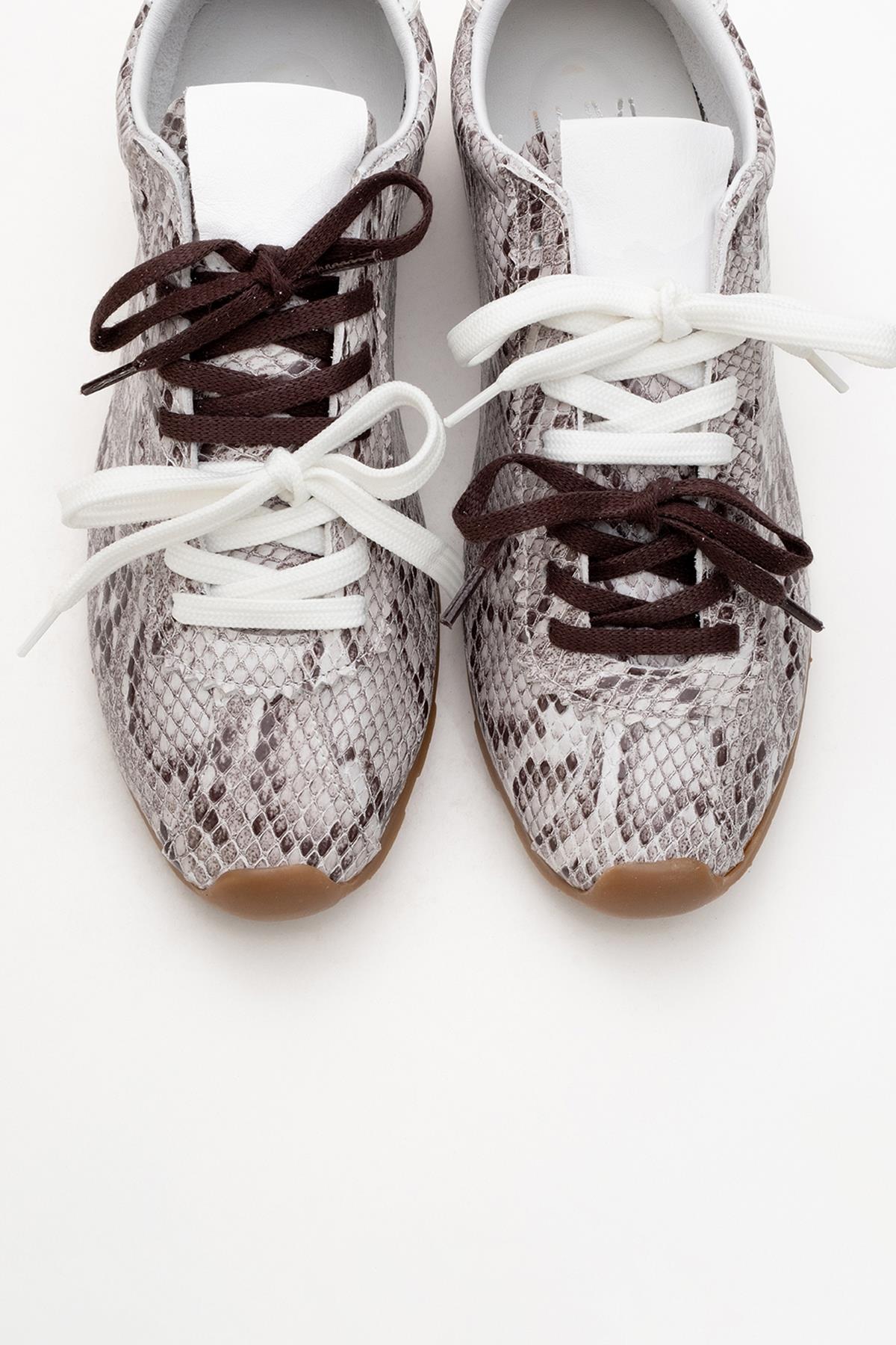 Crea - Gray Croco Leather Sneakers – detail view showing leather, red, Vowalisse