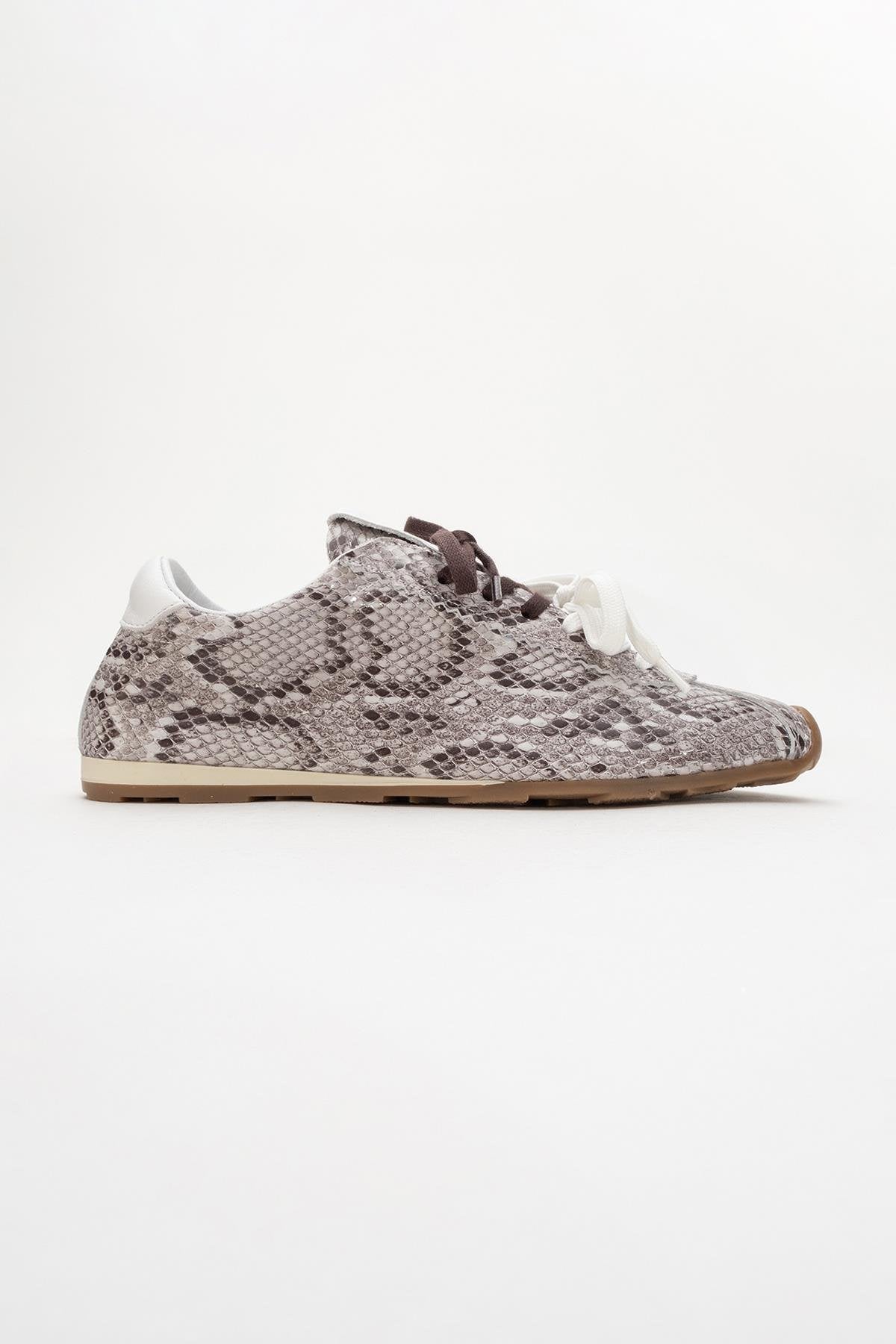 Crea - Gray Croco Leather Sneakers – top view showing leather, red, Vowalisse