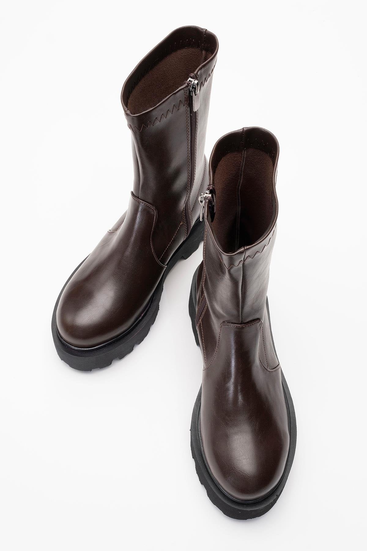 Rush Brown Bootie – side view showing leather, Vowalisse