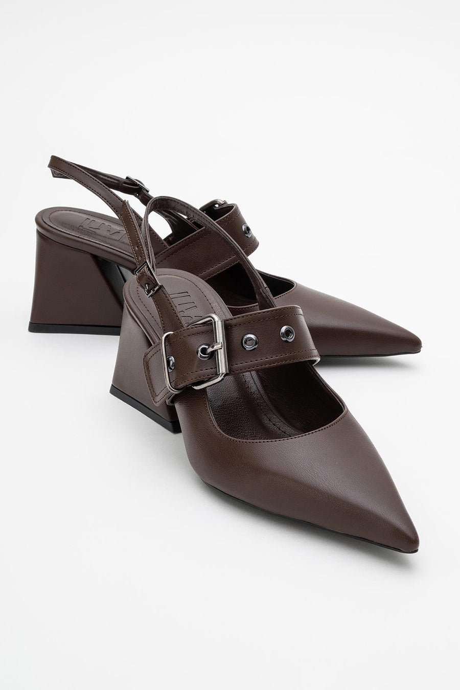 Nepido - Cognac Pointed Toe Backless Block Heel Shoe