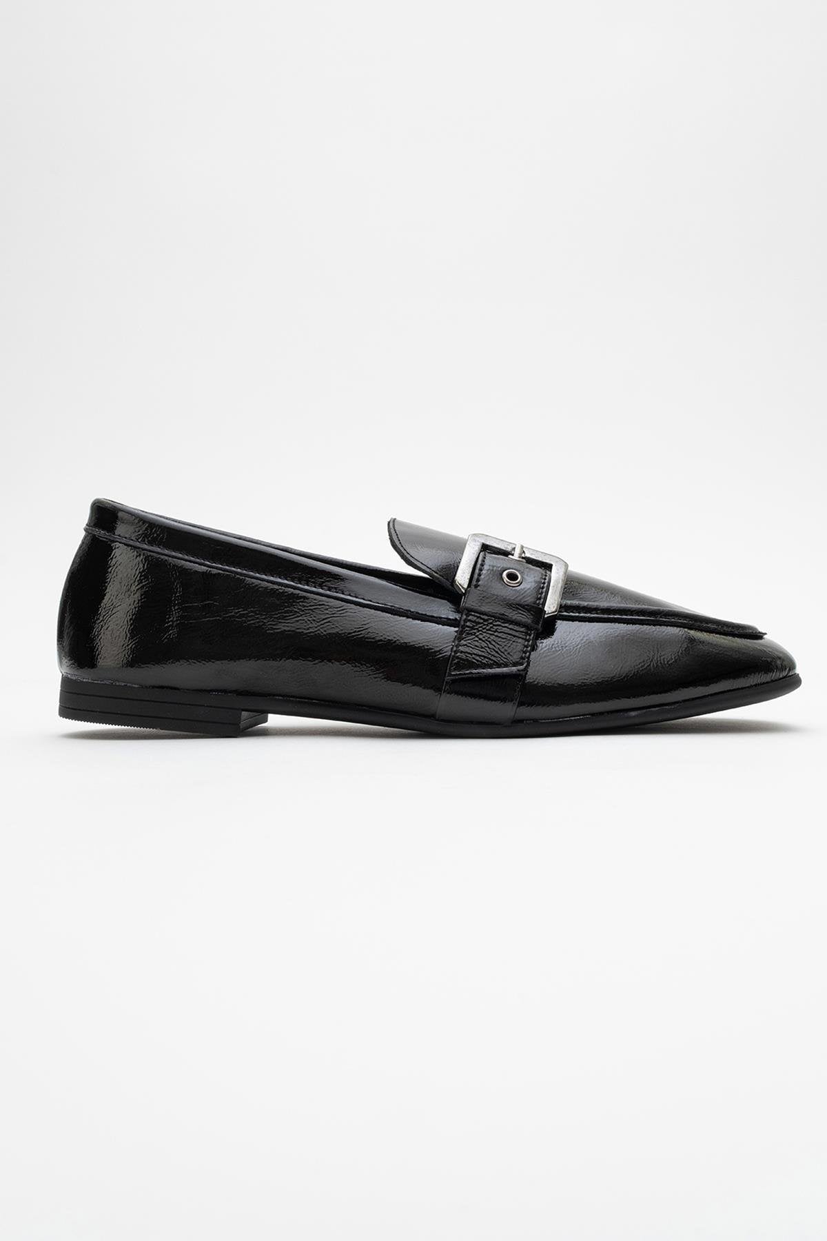 Clarion - Black Patent Leather Loafers – back view showing leather, black, red, Vowalisse
