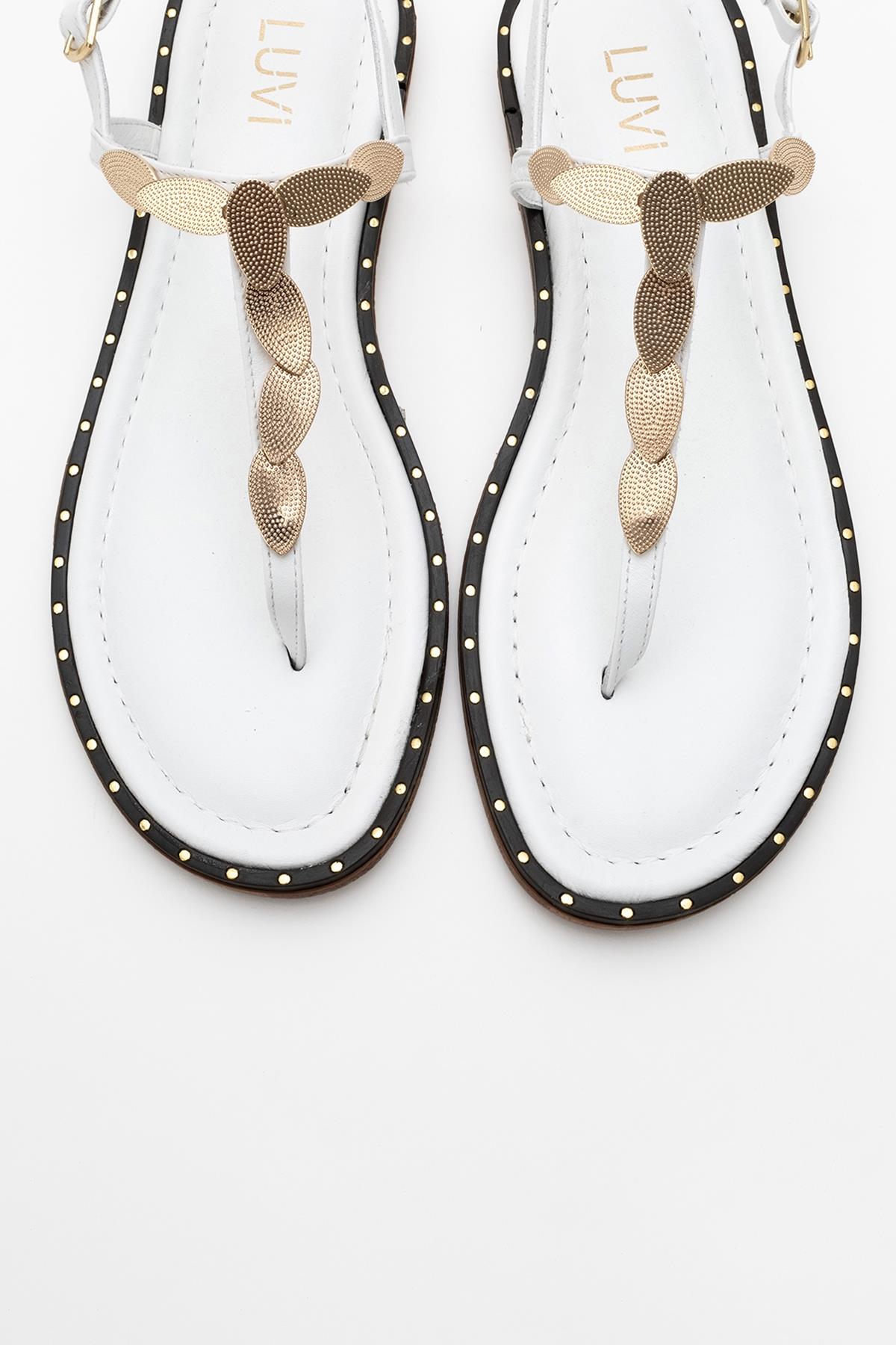 Marea - White Leather Flat Sandal – side view showing leather, white, Vowalisse