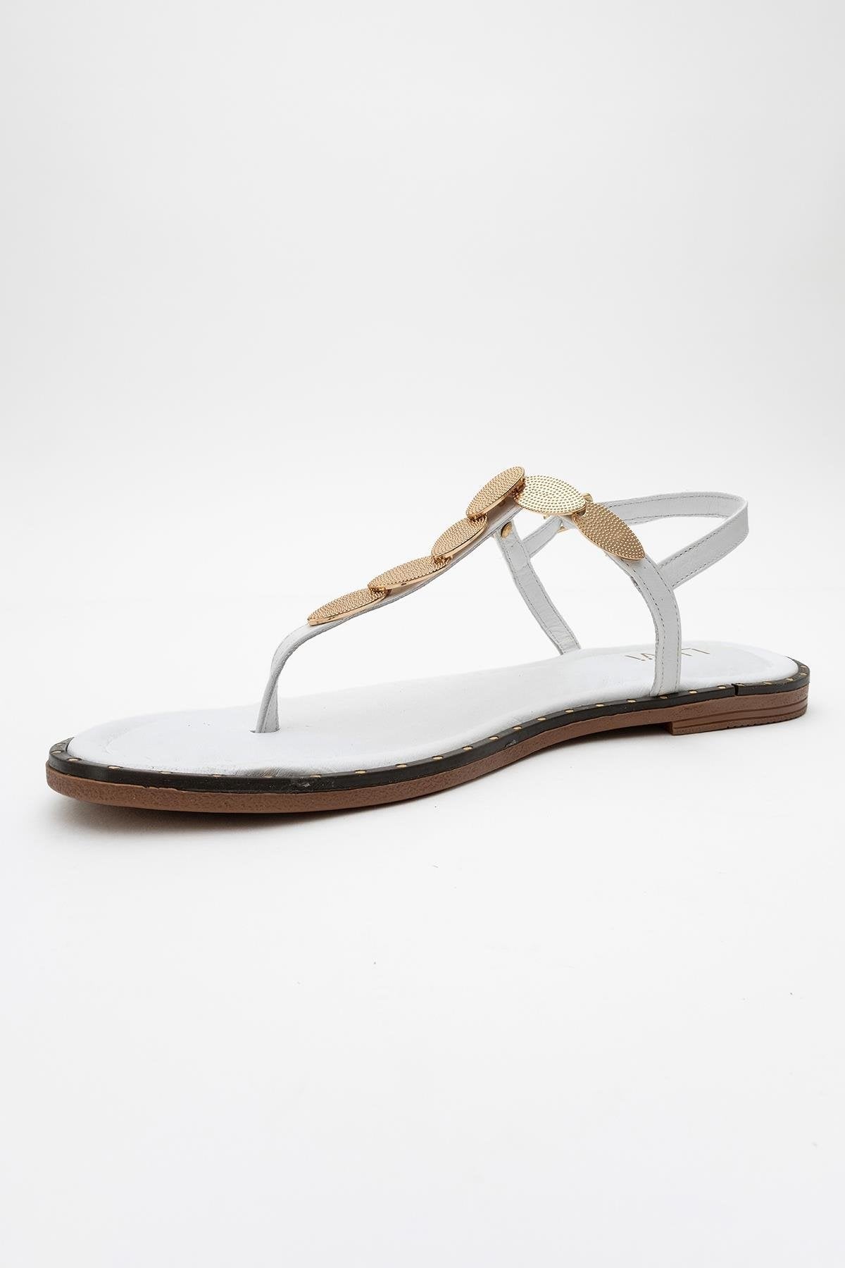 Marea - White Leather Flat Sandal – detail view showing leather, white, Vowalisse