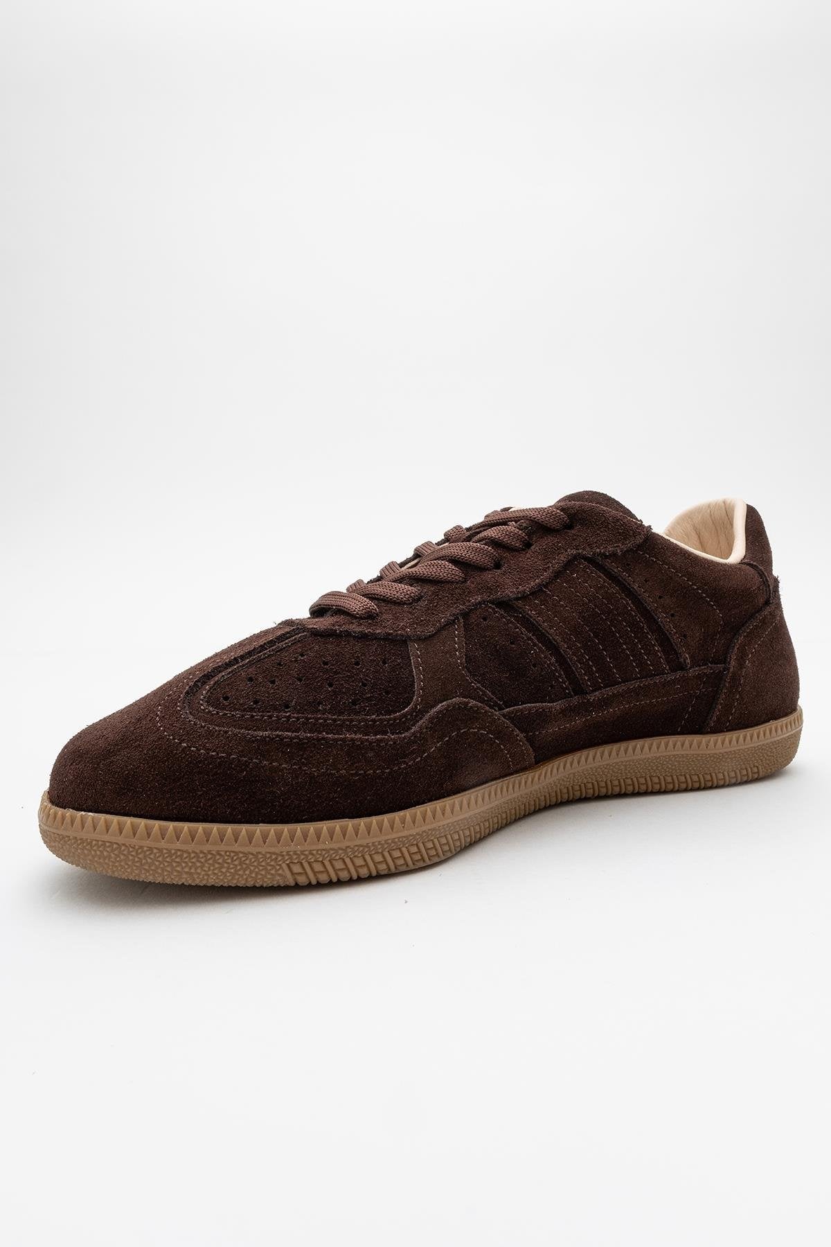 Shiva - Brown Suede Leather Sneakers – detail view showing leather, suede, Vowalisse