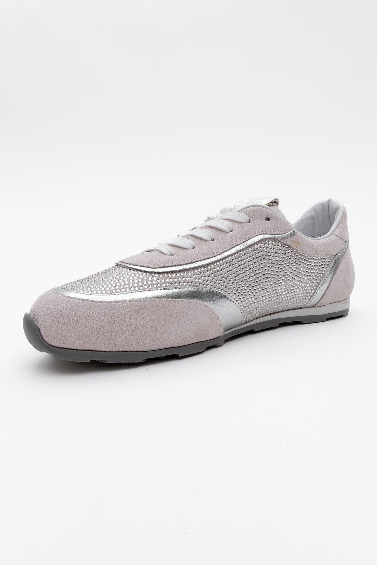 Bonia - Powder Pink Suede Rhinestone Leather Sneakers – detail view showing rhinestone, crystal, leather, Vowalisse