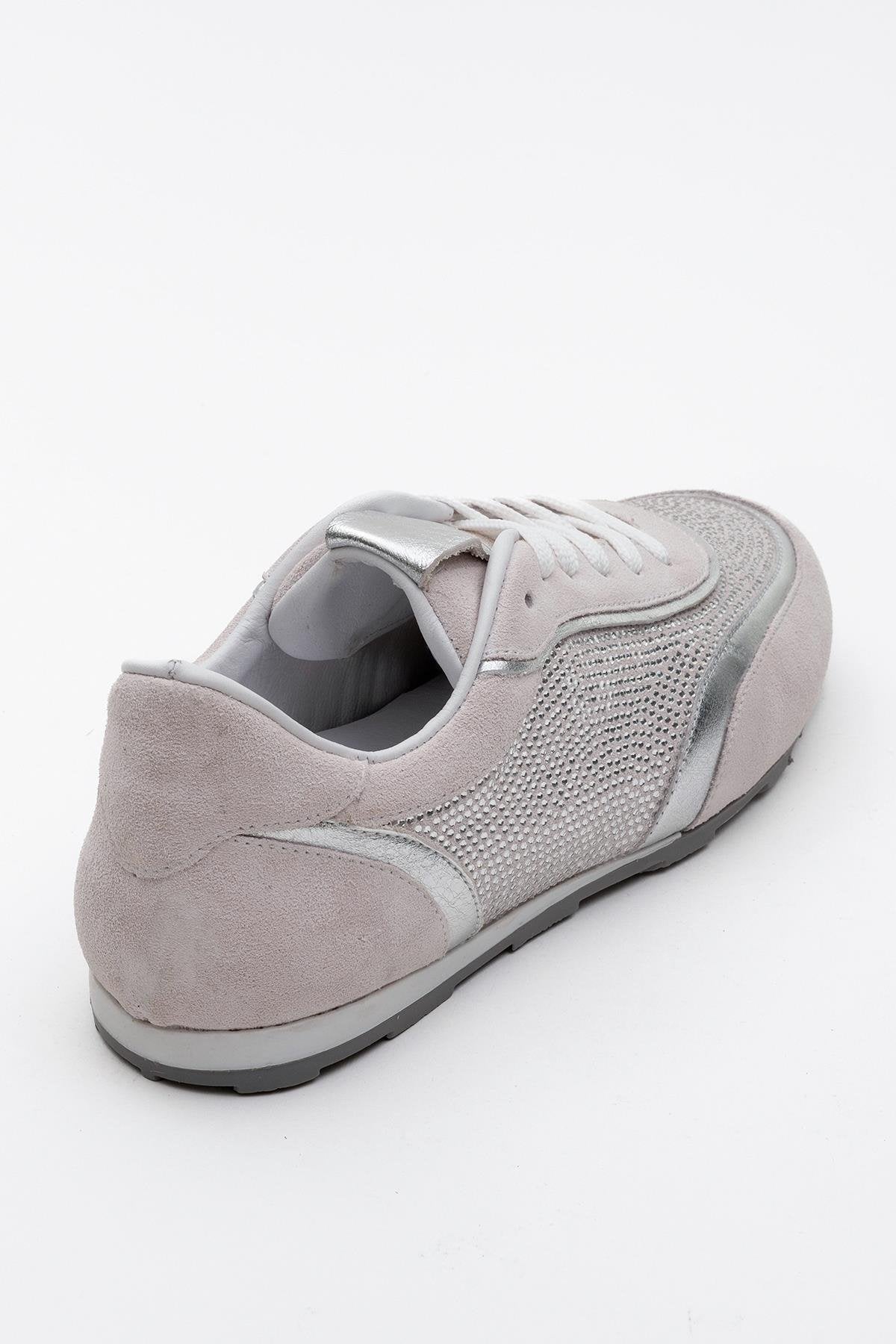 Bonia - Powder Pink Suede Rhinestone Leather Sneakers – heel view showing rhinestone, crystal, leather, Vowalisse