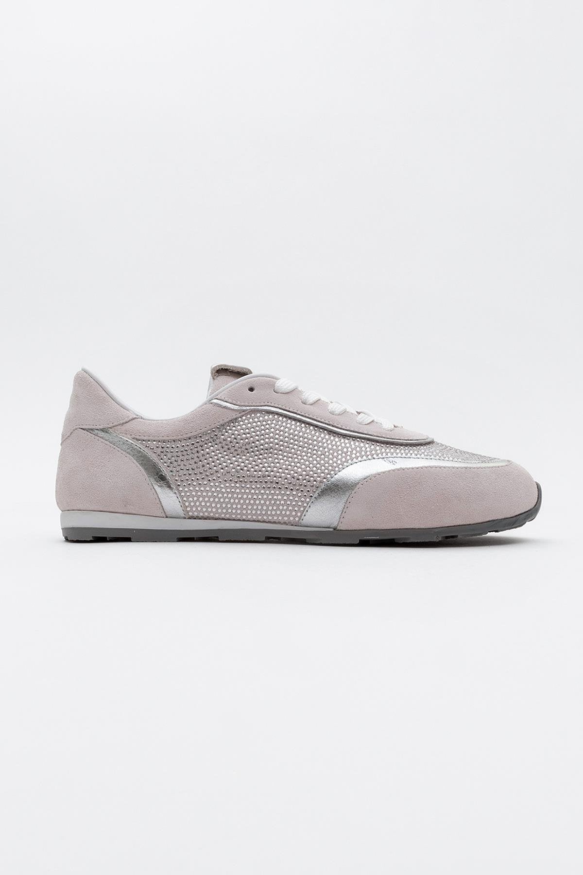 Bonia - Powder Pink Suede Rhinestone Leather Sneakers – back view showing rhinestone, crystal, leather, Vowalisse