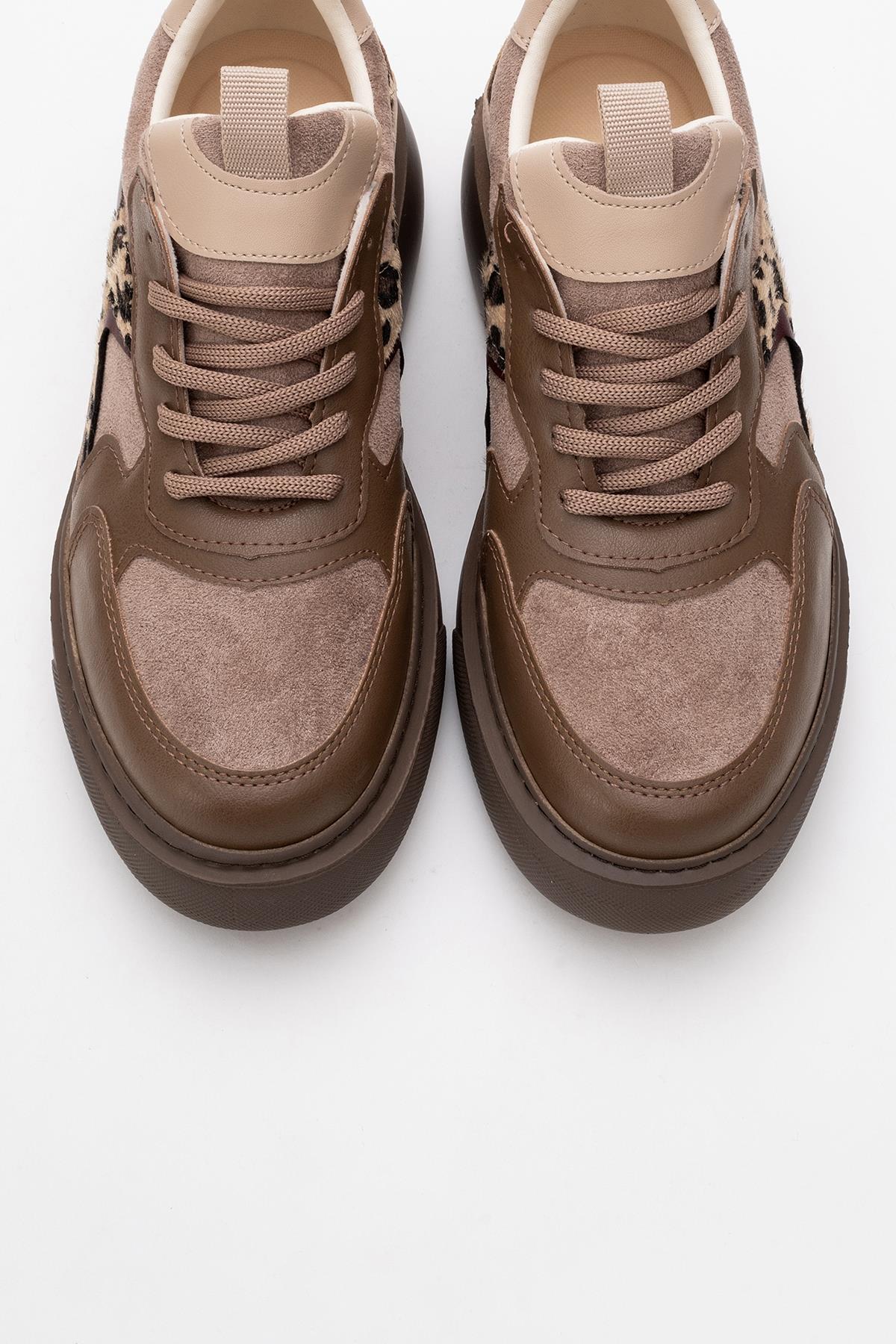 Ida - Brown Platform Sneakers – side view showing leather, Vowalisse