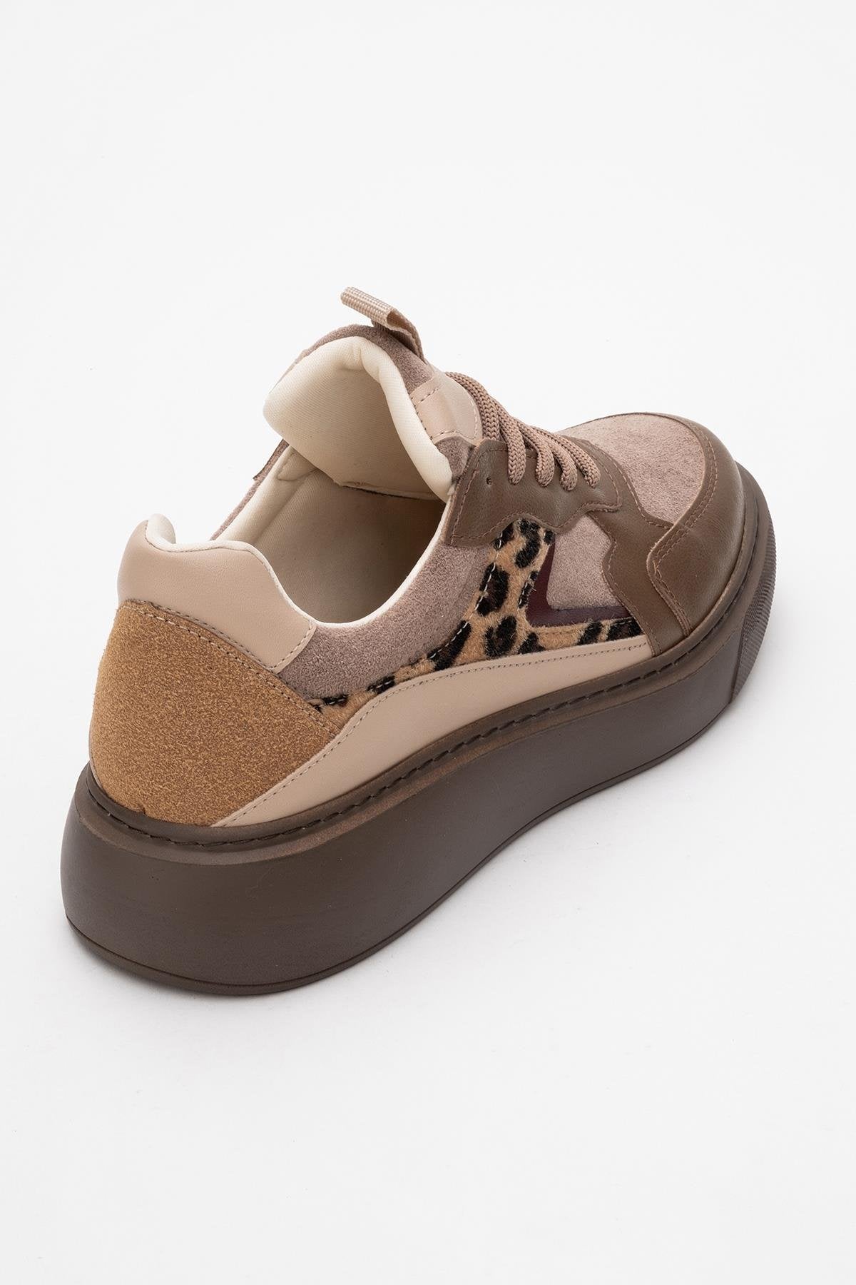 Ida - Brown Platform Sneakers – heel view showing leather, Vowalisse