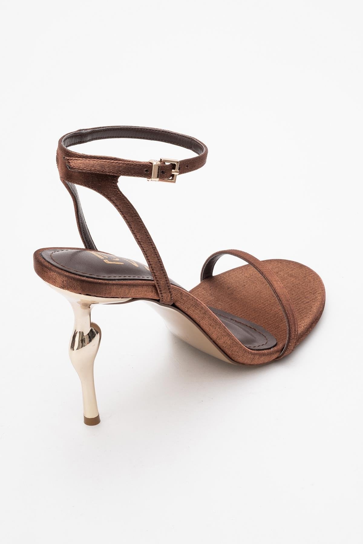 Jasmin - Cognac Satin Stiletto Pump – back view showing satin, leather, Vowalisse