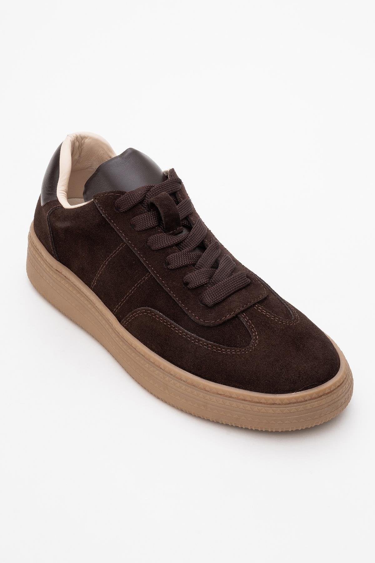 Fiore - Brown Leather Sneakers – detail view showing leather, red, Vowalisse