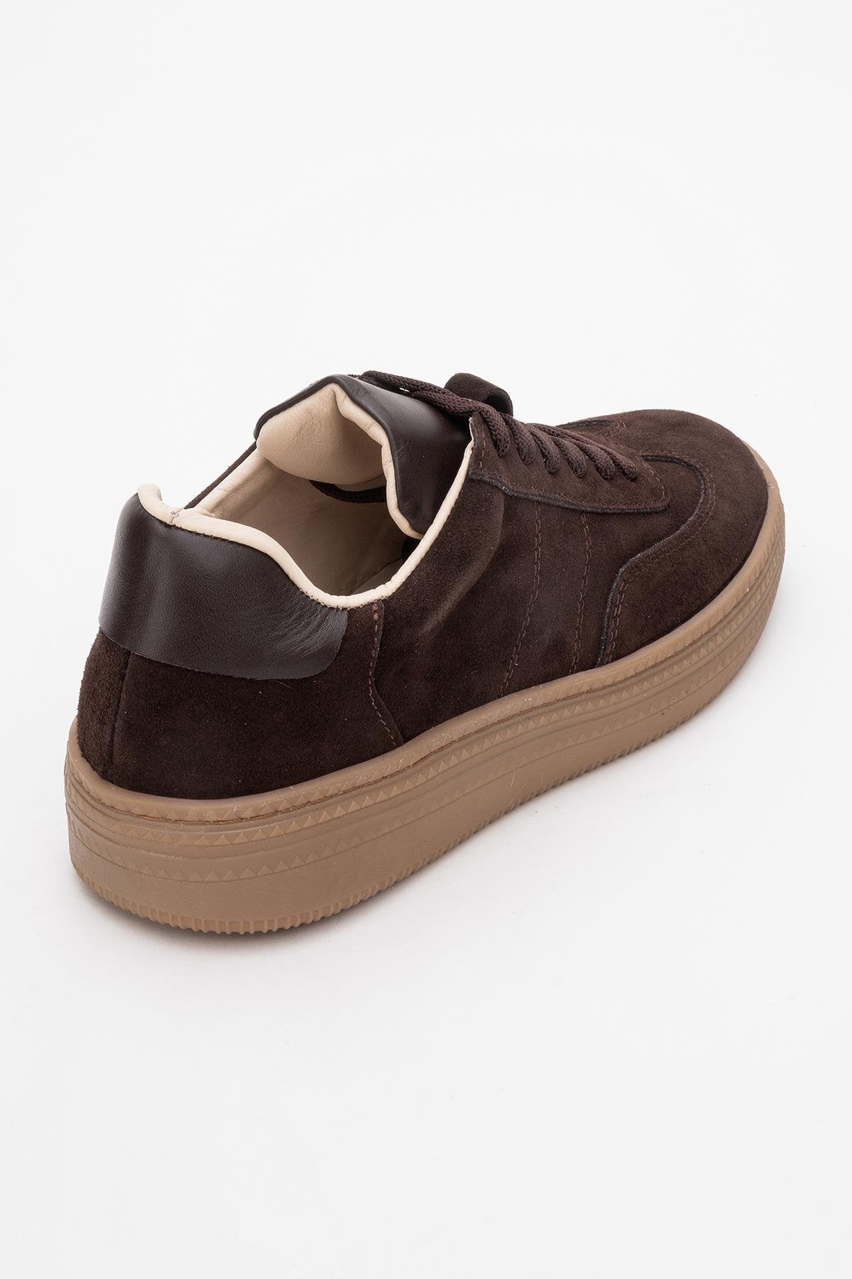 Fiore - Brown Leather Sneakers – back view showing leather, red, Vowalisse