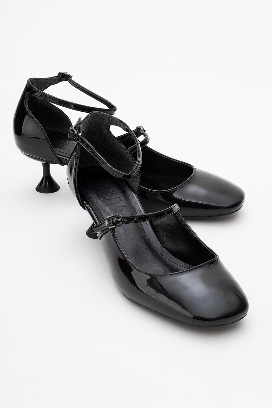 Emly - Black Square Toe Low Heel Shoe