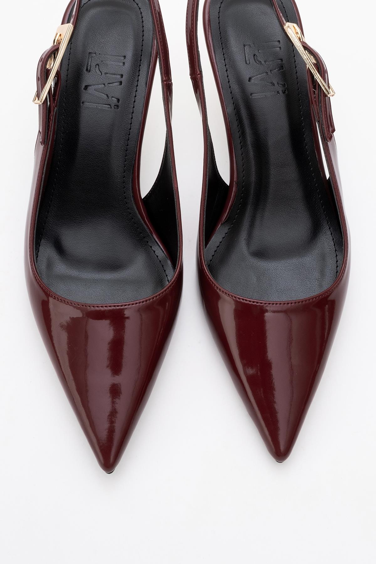 Arty - Burgundy Patent Pointed Toe Slingback Stiletto – side view showing leather, Vowalisse