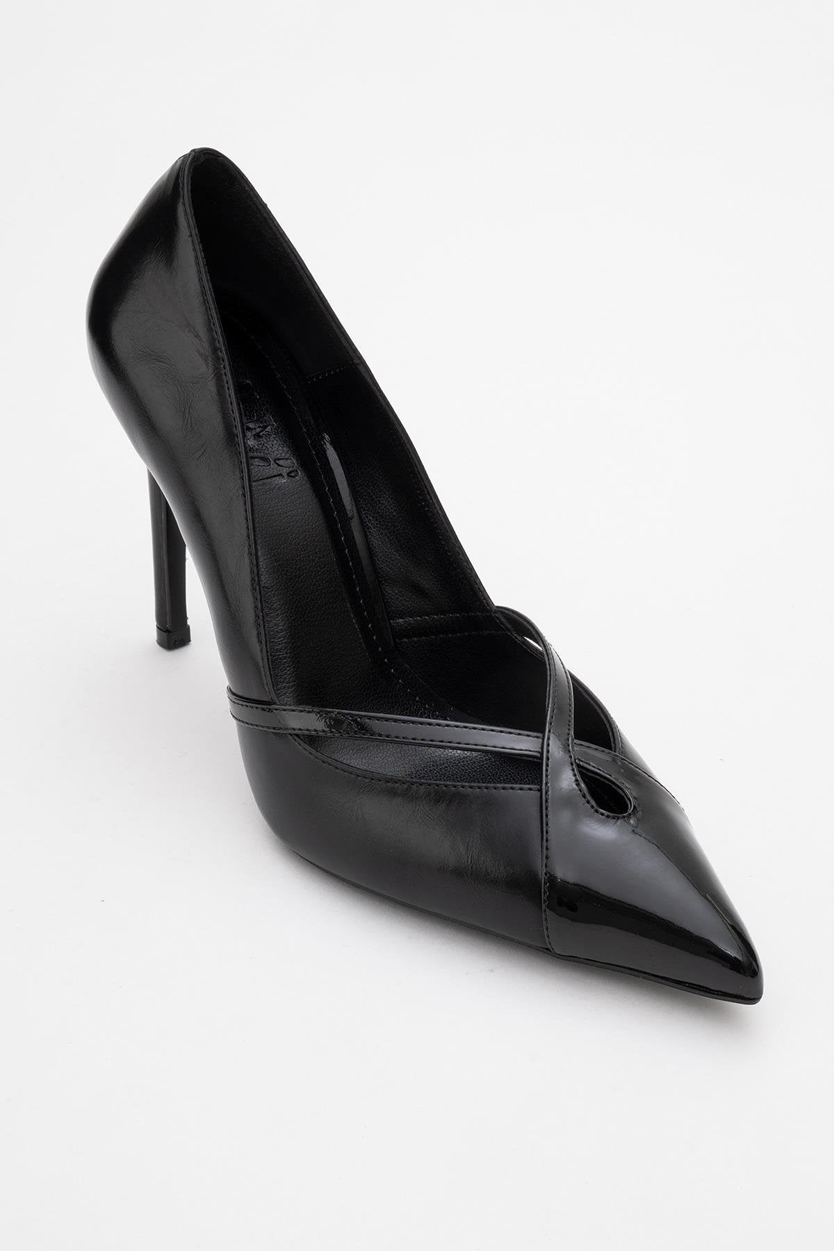 Ruby - Black Stiletto Heel – detail view showing leather, black, Vowalisse