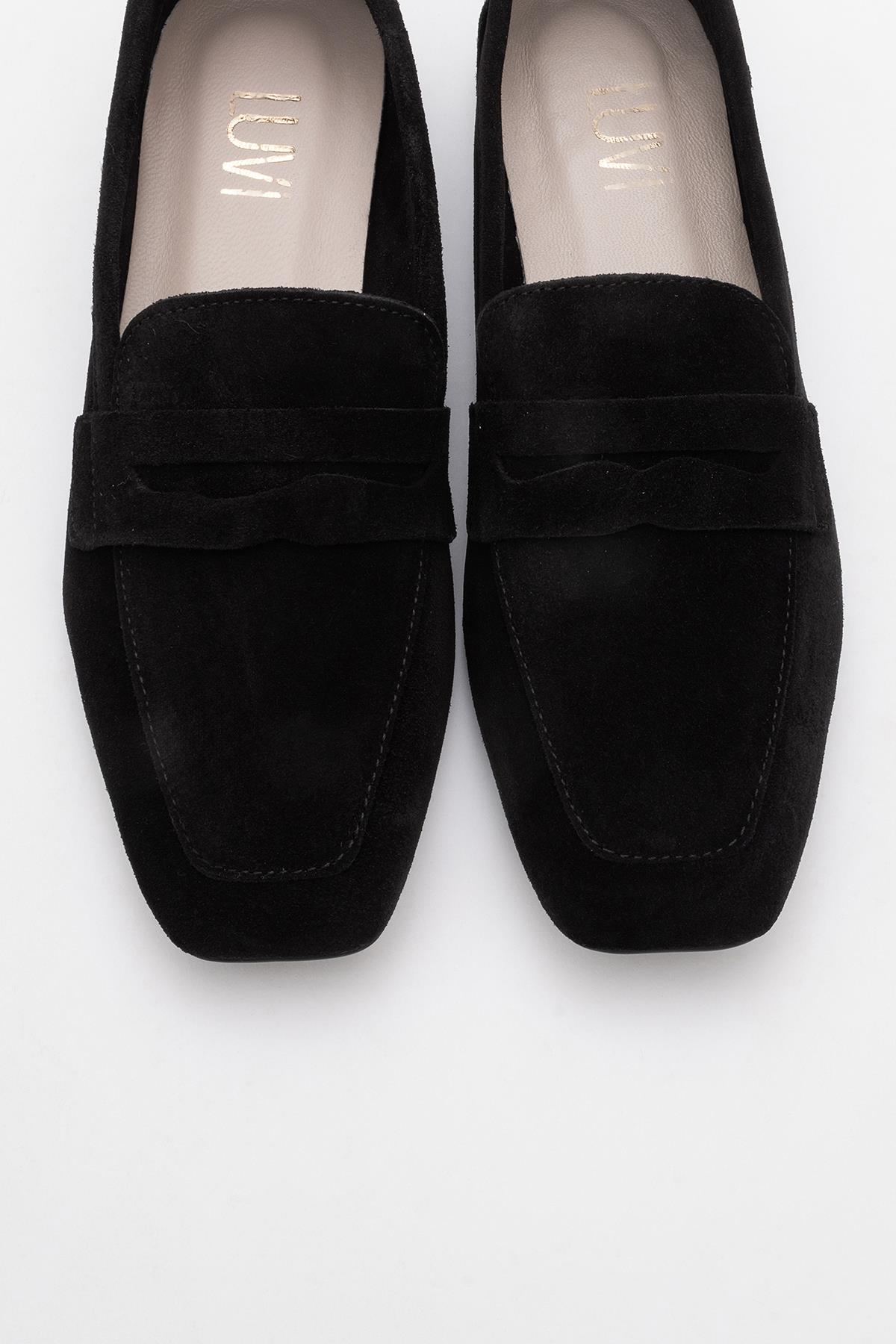 Morne - Black Suede Leather Loafers – side view showing leather, suede, black, Vowalisse