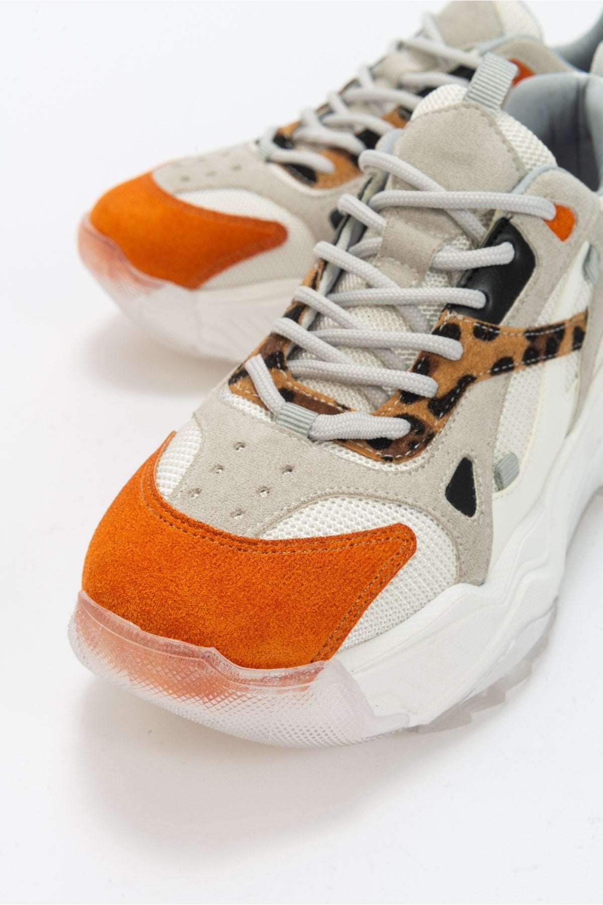 Loretta - White Orange Platform Sneakers – detail view showing white, red, Vowalisse