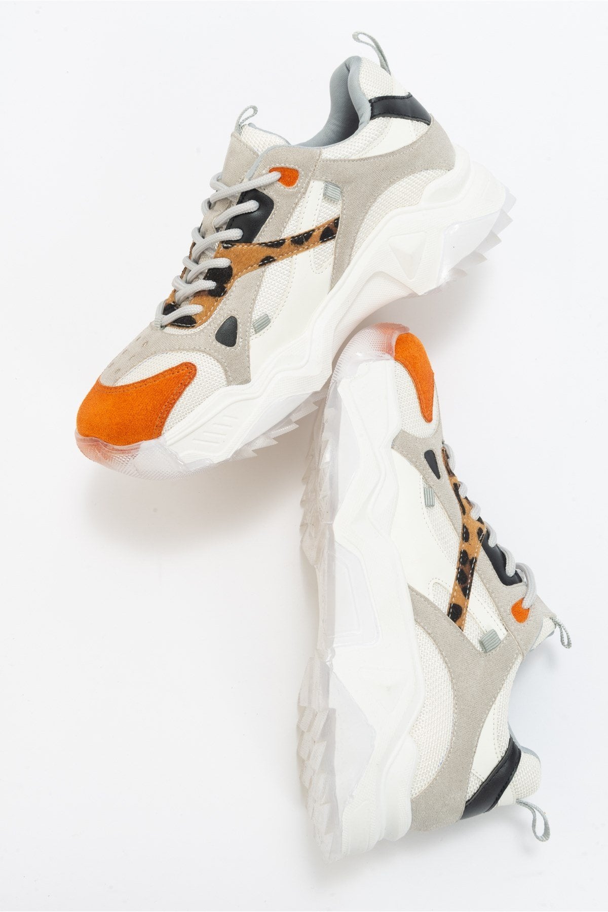 Loretta - White Orange Platform Sneakers – heel view showing white, red, Vowalisse
