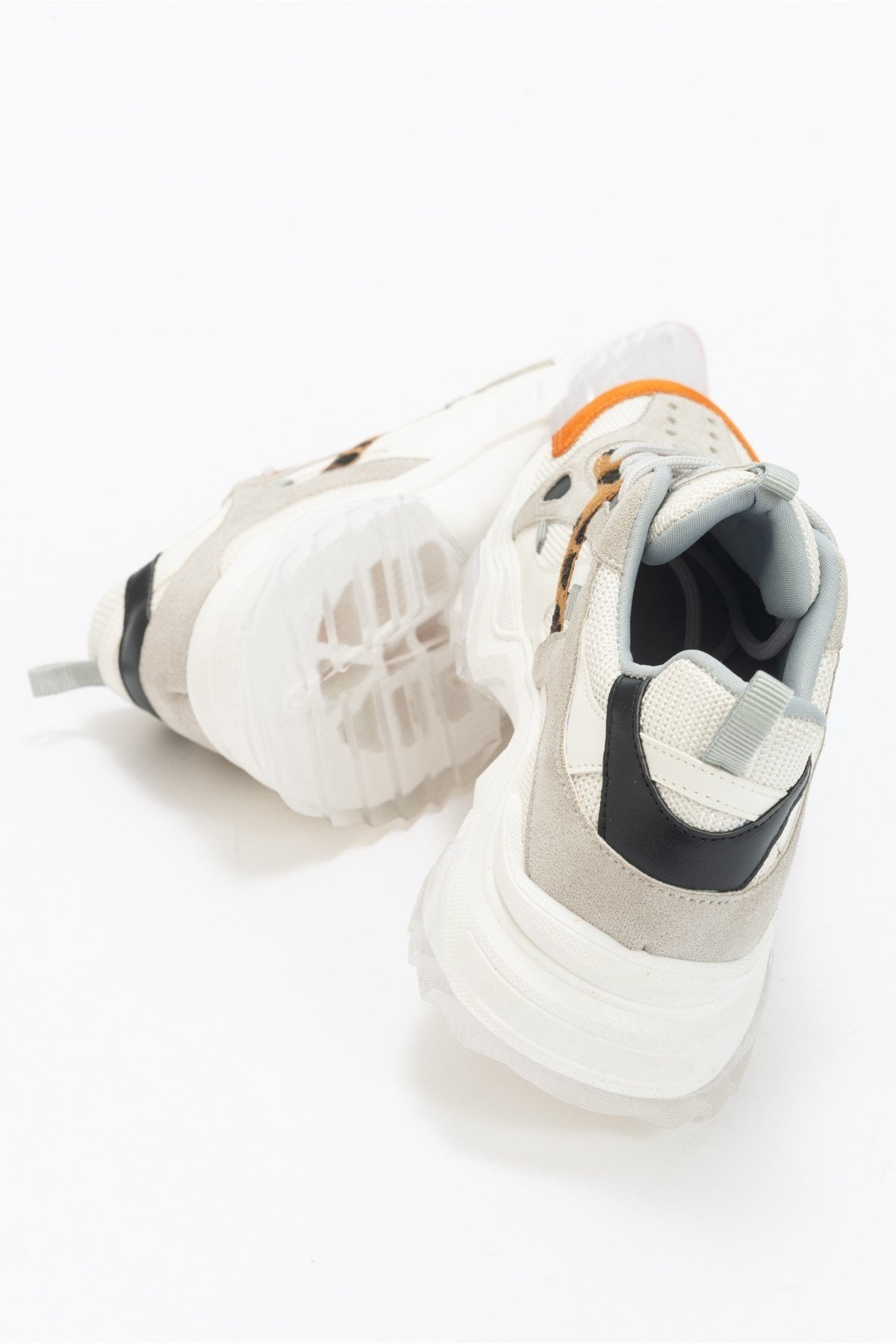 Loretta - White Orange Platform Sneakers – back view showing white, red, Vowalisse